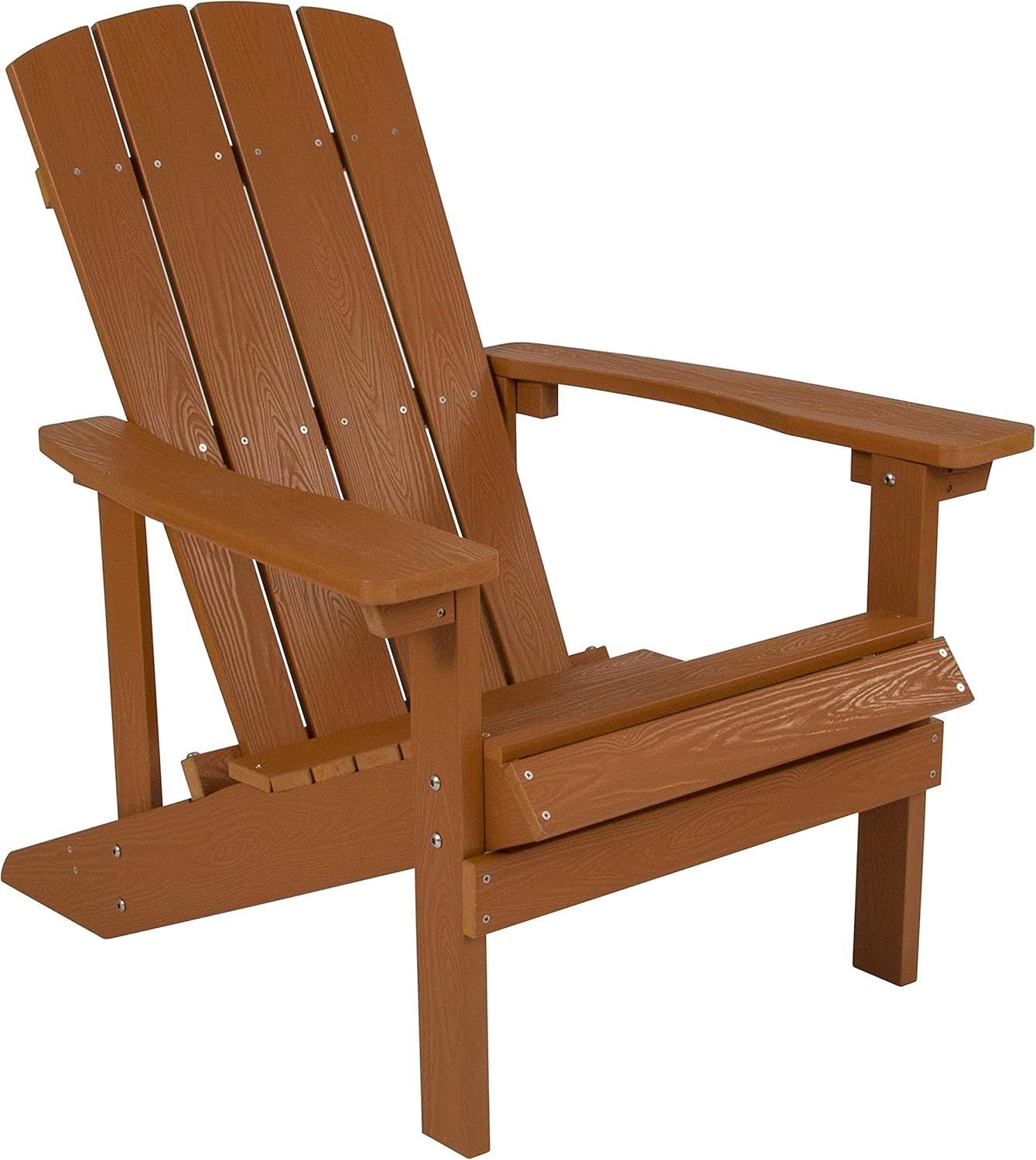 Teak Wood Grain Polystyrene Adirondack Chair with Armrests