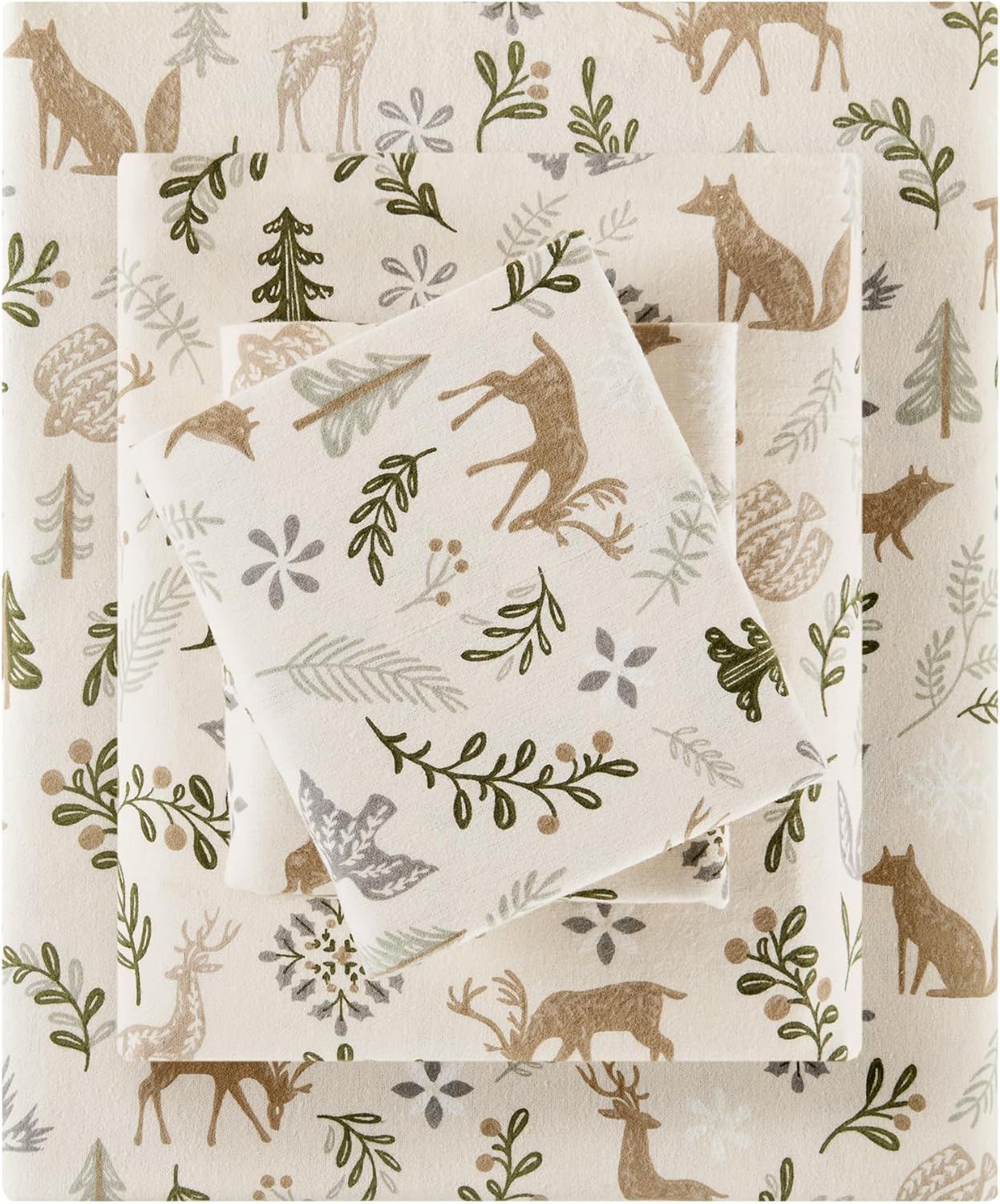 King Tan Woodland Winter Cotton Flannel Sheet Set