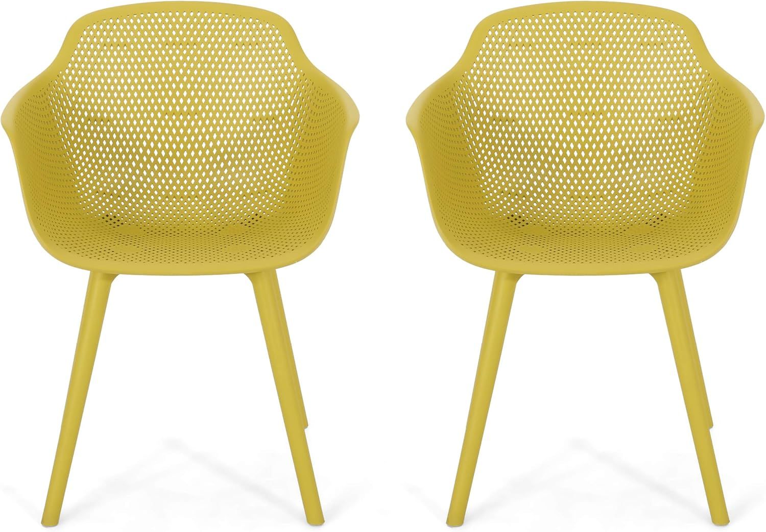 Yellow Polypropylene Outdoor Dining Chairs Set of 2