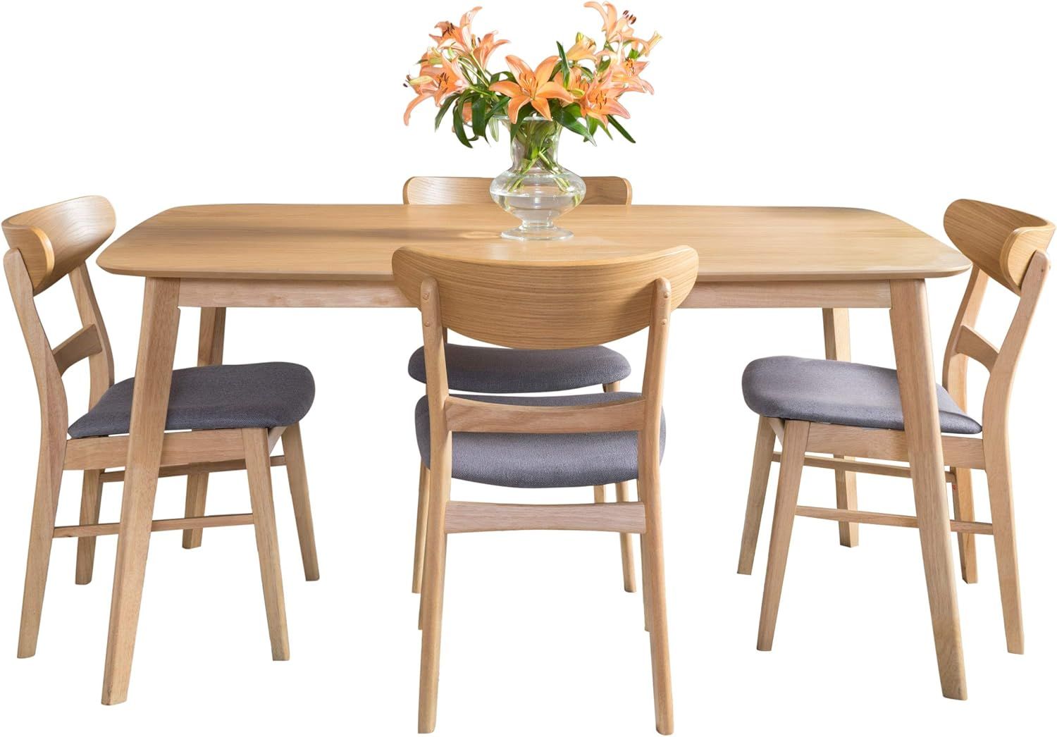 Helen Oak & Dark Fabric Mid-Century 5-Piece Dining Set