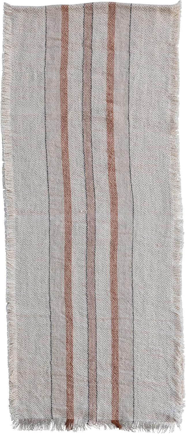 Multicolor Striped Linen and Cotton Table Runner with Fringe