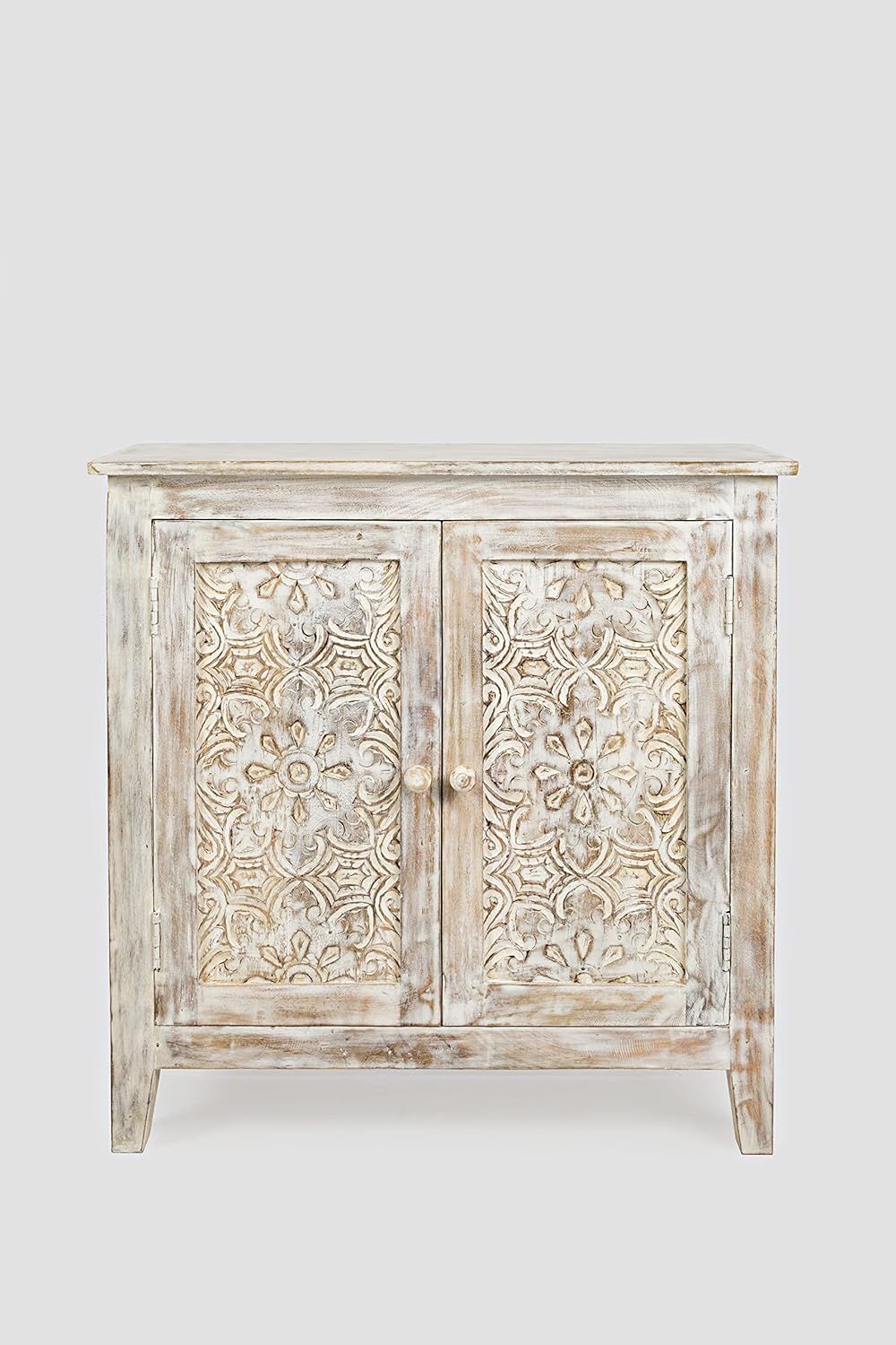 Cream Hand-Carved Mango Wood Transitional Accent Chest