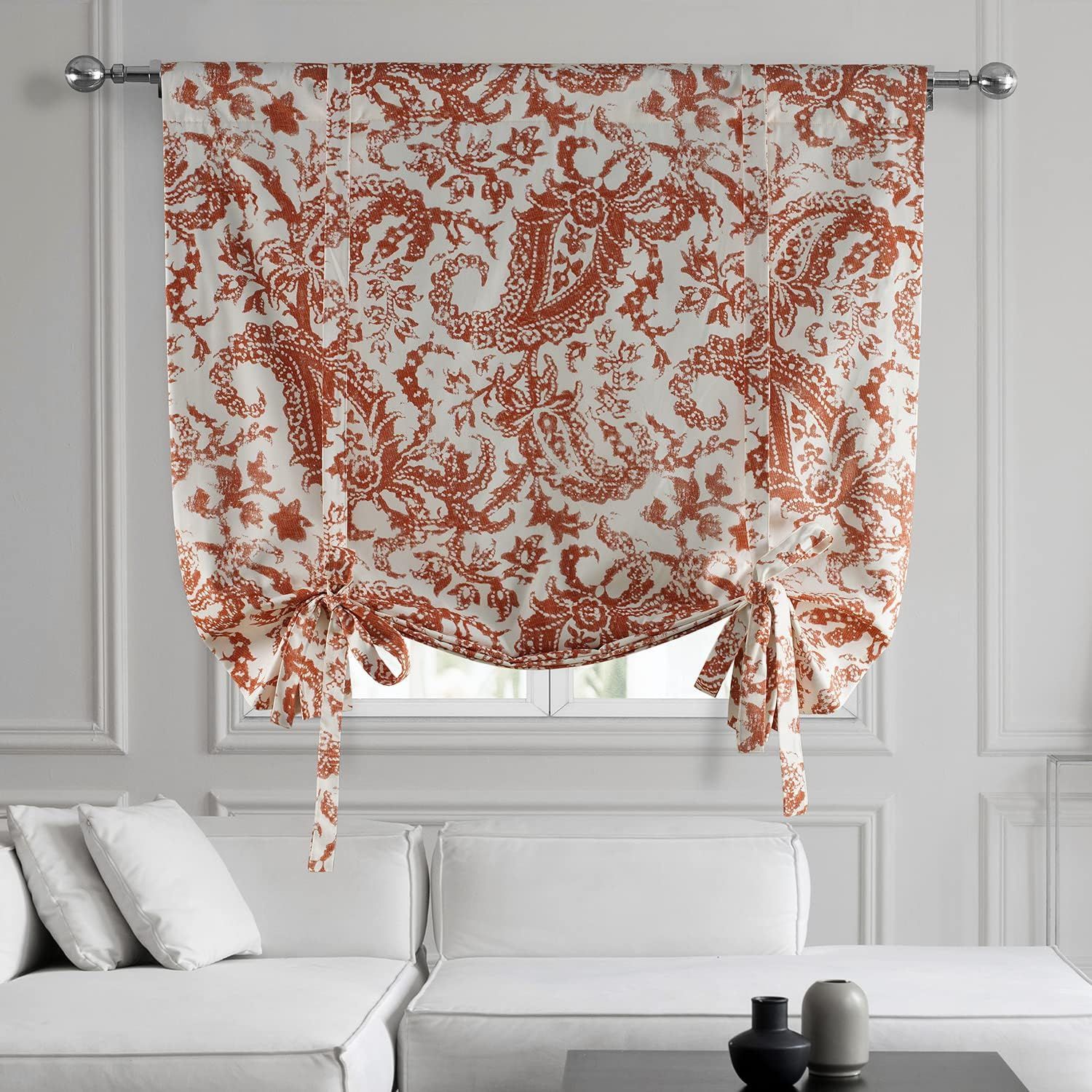 Edina Rust Paisley Cotton Tie-Up Window Shade 46 x 63