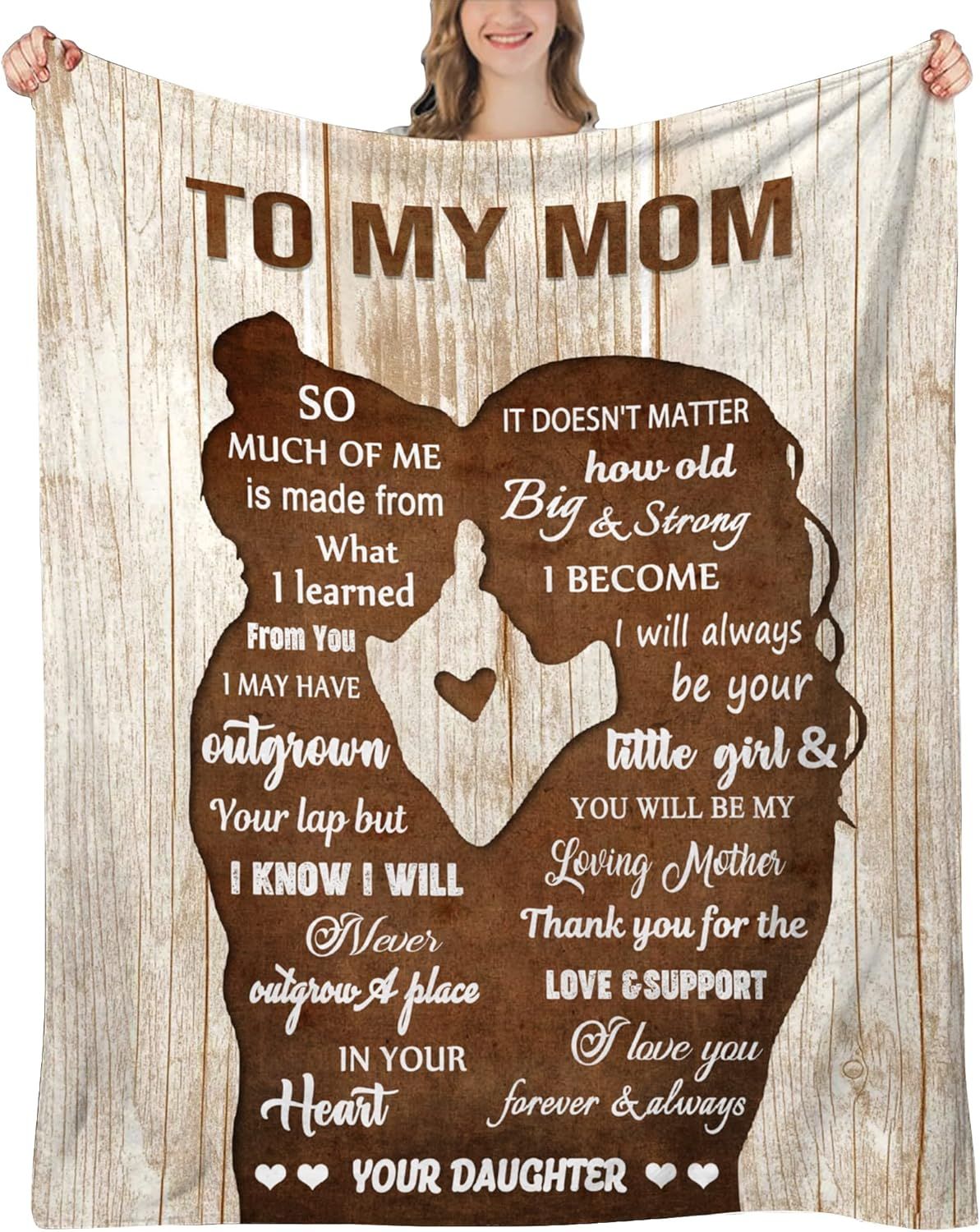 Brown and White Fleece Mom Blanket with Heartfelt Message