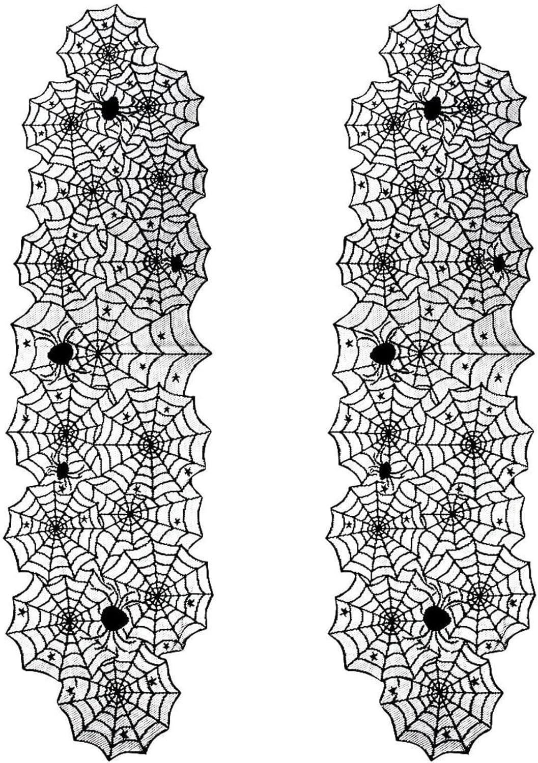 Black Lace Spider Web Table Runner Set for Halloween