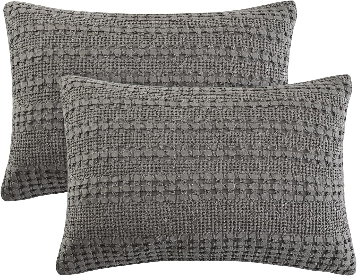 Dark Gray Cotton Waffle Weave Standard Pillowcases