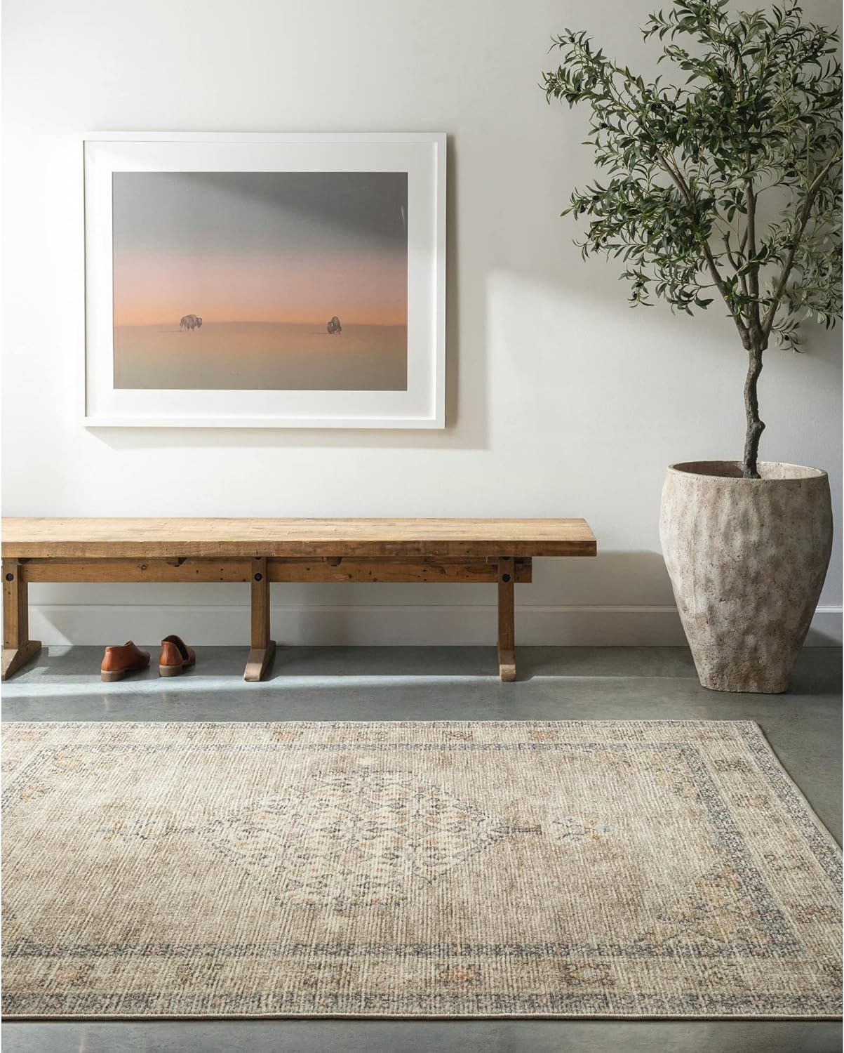 Off-White Synthetic Stain-Resistant 5'3" x 7' Area Rug