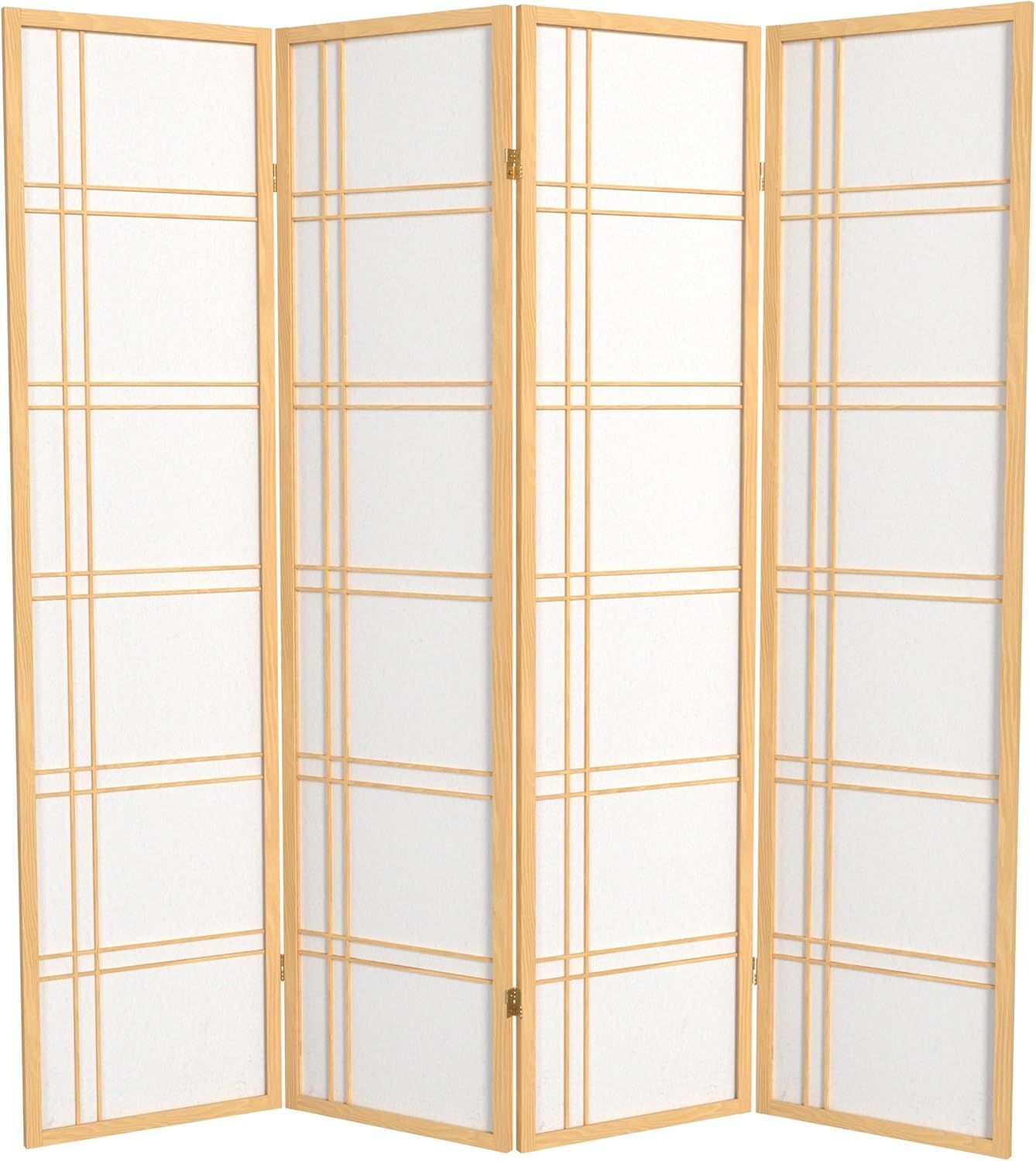 Natural Wood and Shoji Rice Paper 4-Panel Room Divider