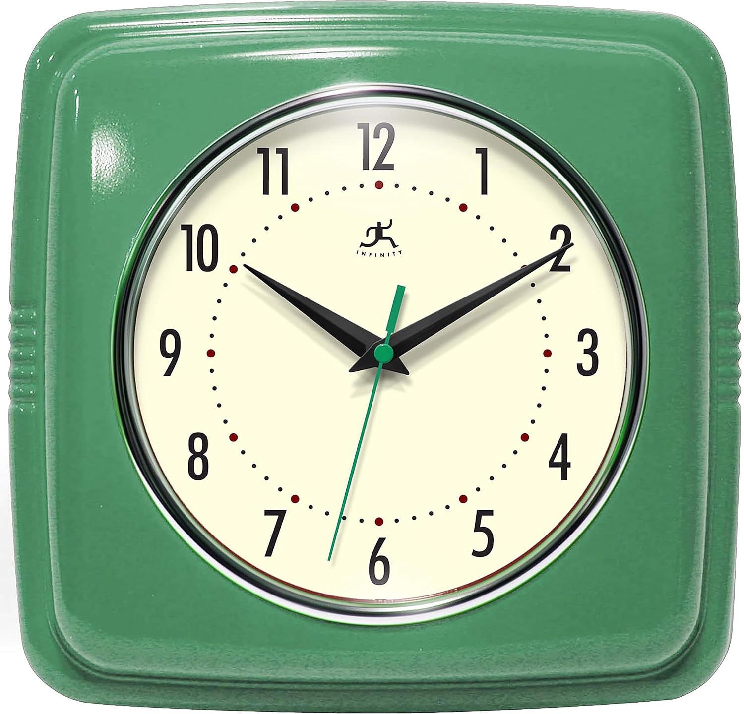 Green Retro Silent Square Kitchen Wall Clock with Quartz Movement