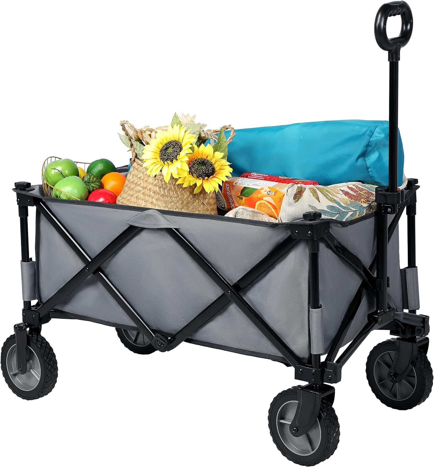 Gray Heavy Duty Foldable Outdoor Utility Wagon with Alloy Steel Frame