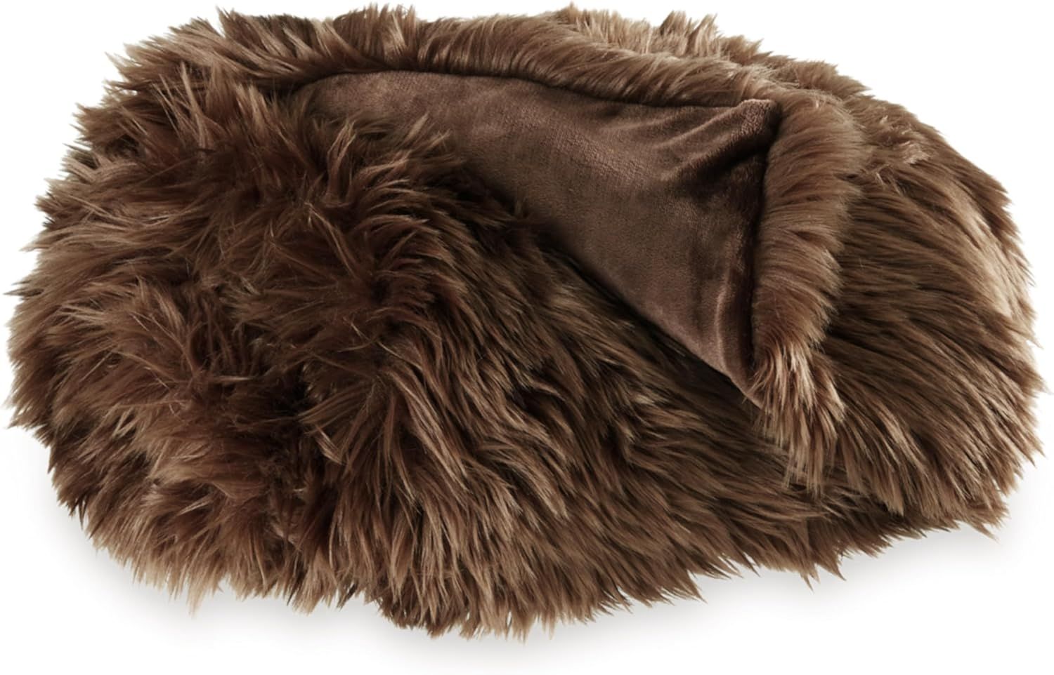 Luxurious Dark Brown Reversible Faux Fur Throw Blanket