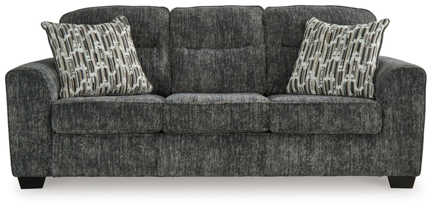 Gunmetal Gray Fabric Three Piece Sofa with Track Arms