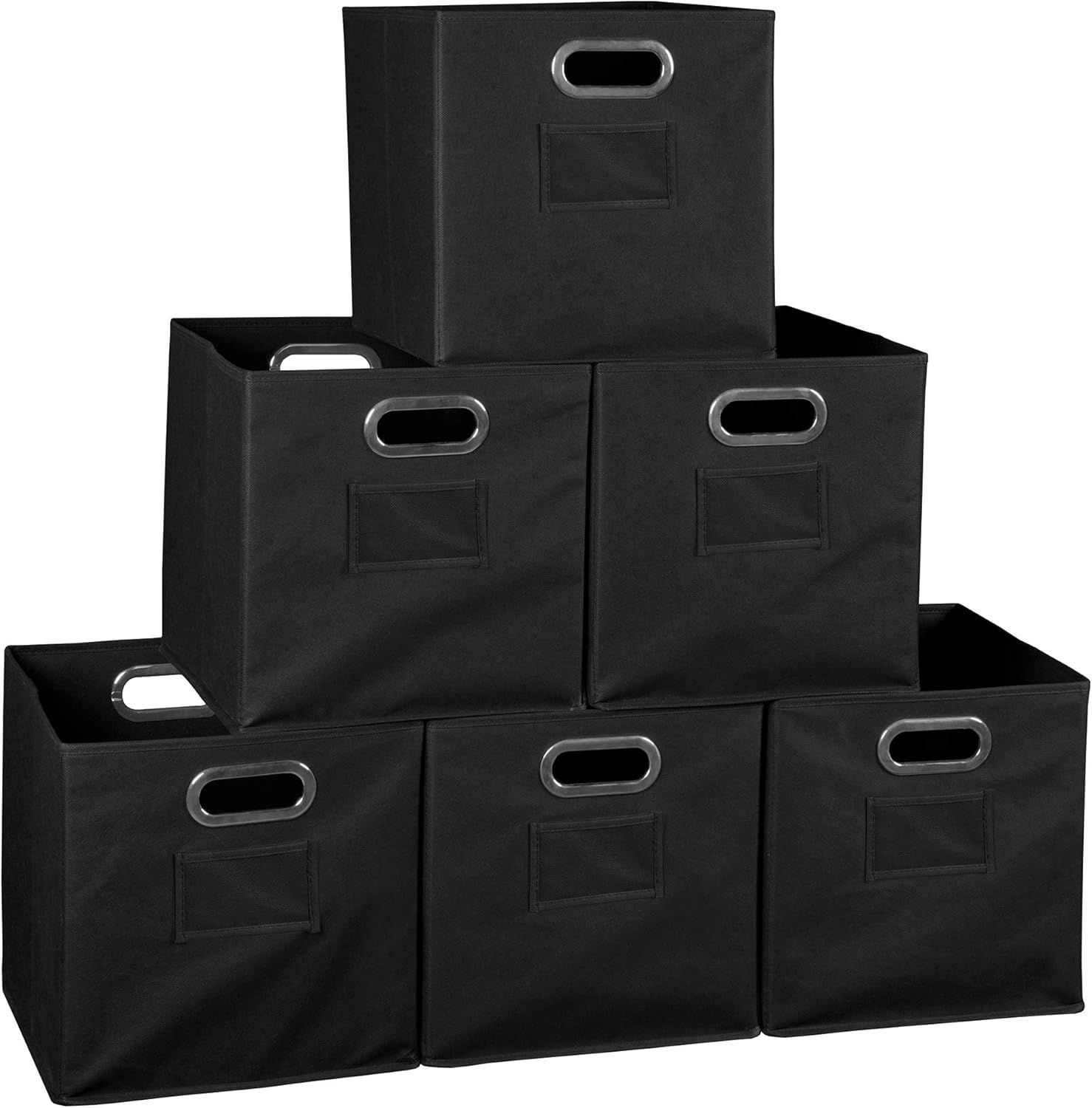 Black 12" Foldable Fabric Storage Cubes with Chrome Handles, Set of 6