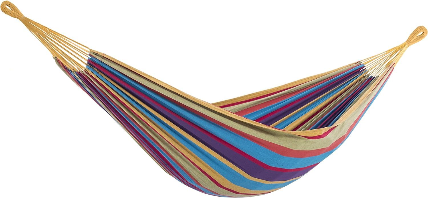 Multicolor Brazilian Style Cotton Double Hammock with Durable Polyester End Strings