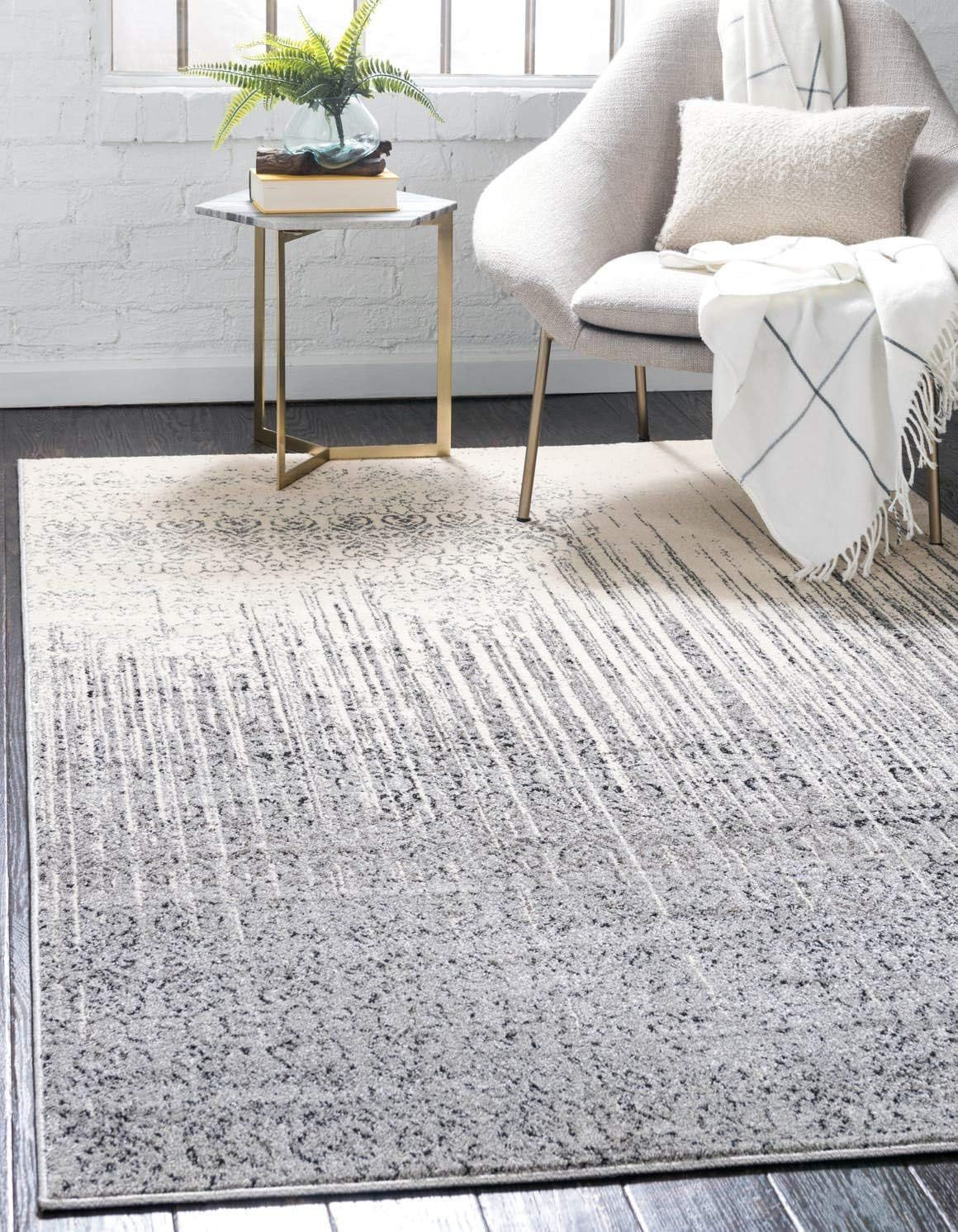 Gray and Ivory Tufted Washable Reversible Area Rug