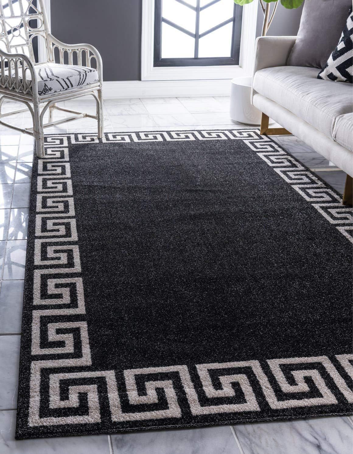 Athens Charcoal Geometric Border 7' x 10' Synthetic Area Rug