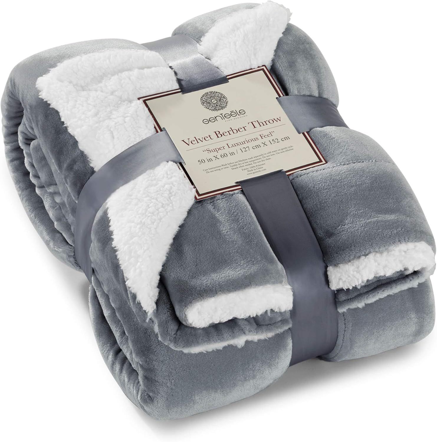 Gray and White Reversible Sherpa Fleece Throw Blanket 50 x 60 Inch