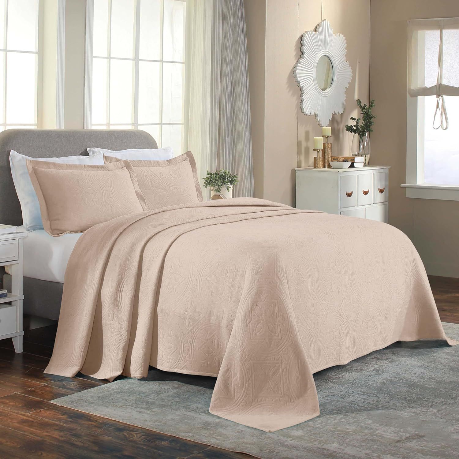 King Bisque Cotton Jacquard Matelasse Bedspread Set