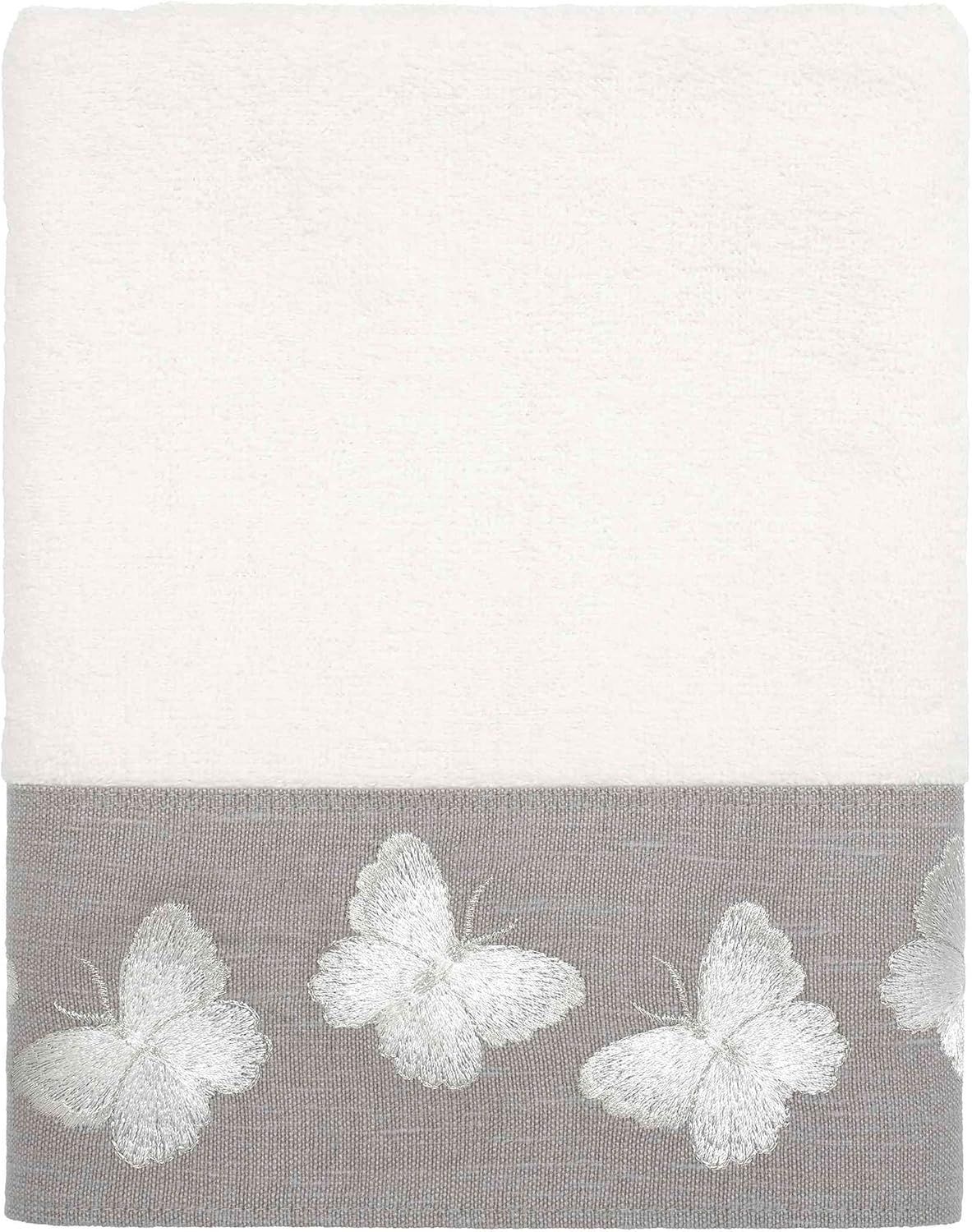 Organic Cotton White Hand Towel with Butterfly Embroidery