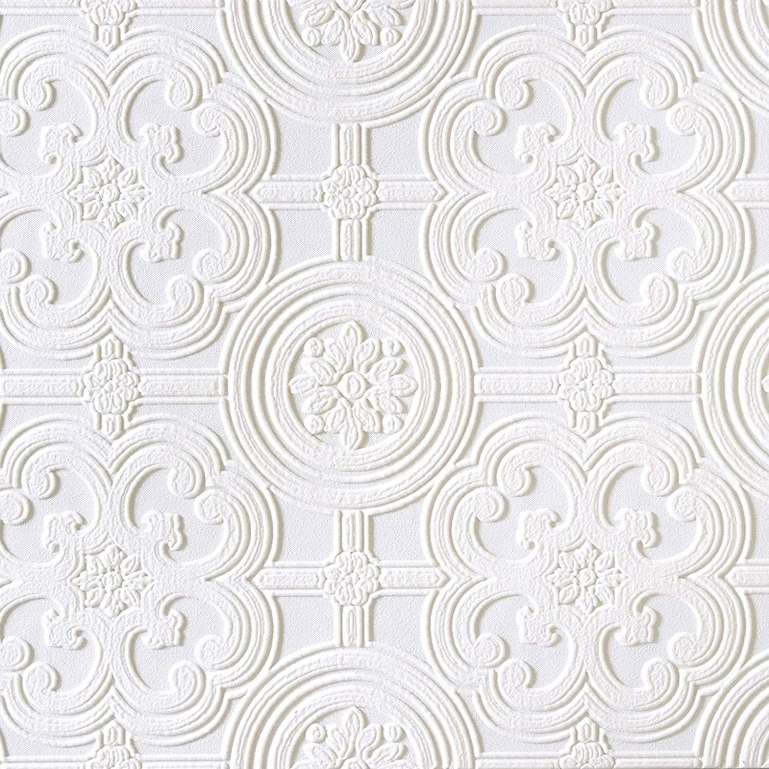 Egon White Paintable Textured Vinyl Wallpaper Roll