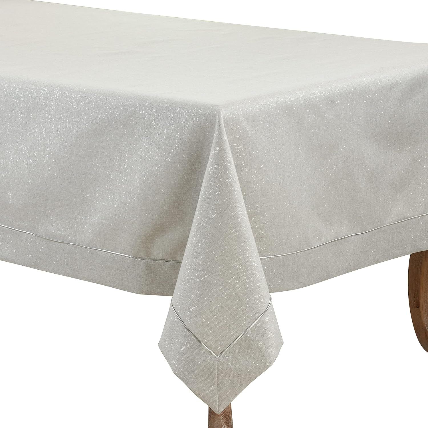 Silver Embroidered Border 65" x 120" Fabric Tablecloth