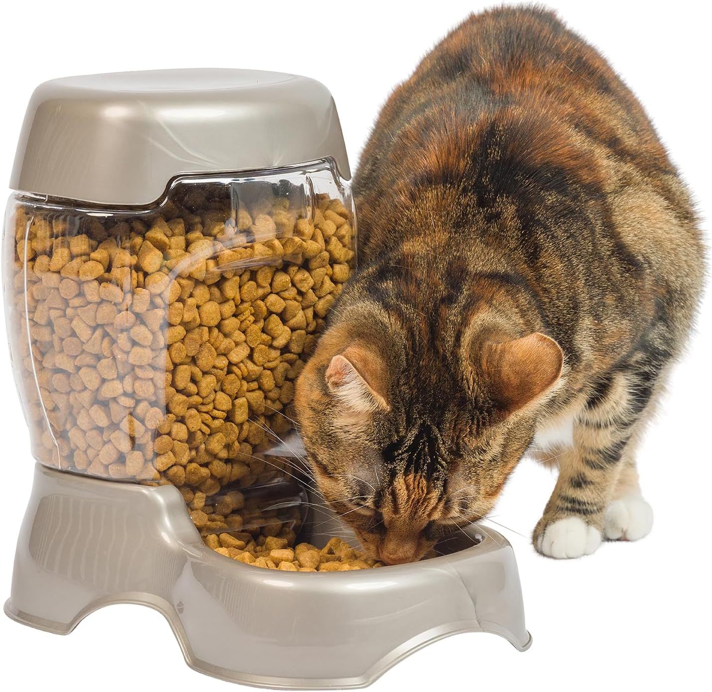 Small Pearl Tan Gravity Pet Feeder with Clear Hopper