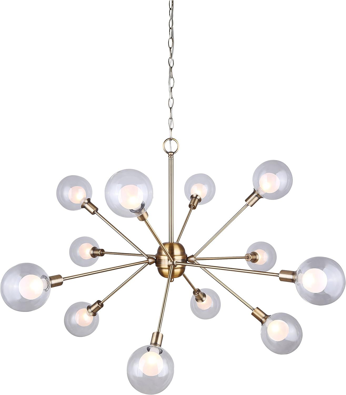 Gold Sputnik 12-Light Chandelier with Double Glass Shades