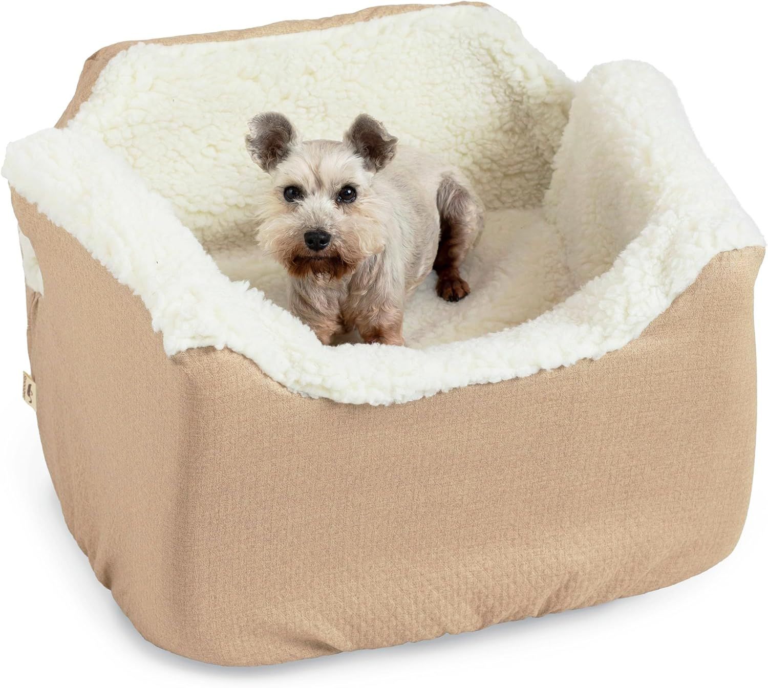 Medium Beige Sherpa Soft Sided Dog Car Seat