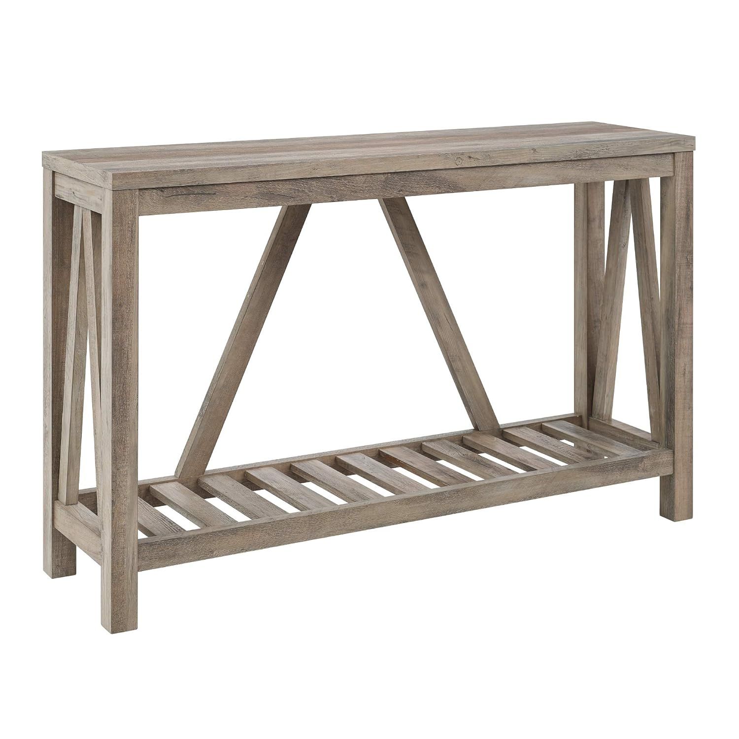Rustic Oak and Walnut A-Frame Console Table with Storage