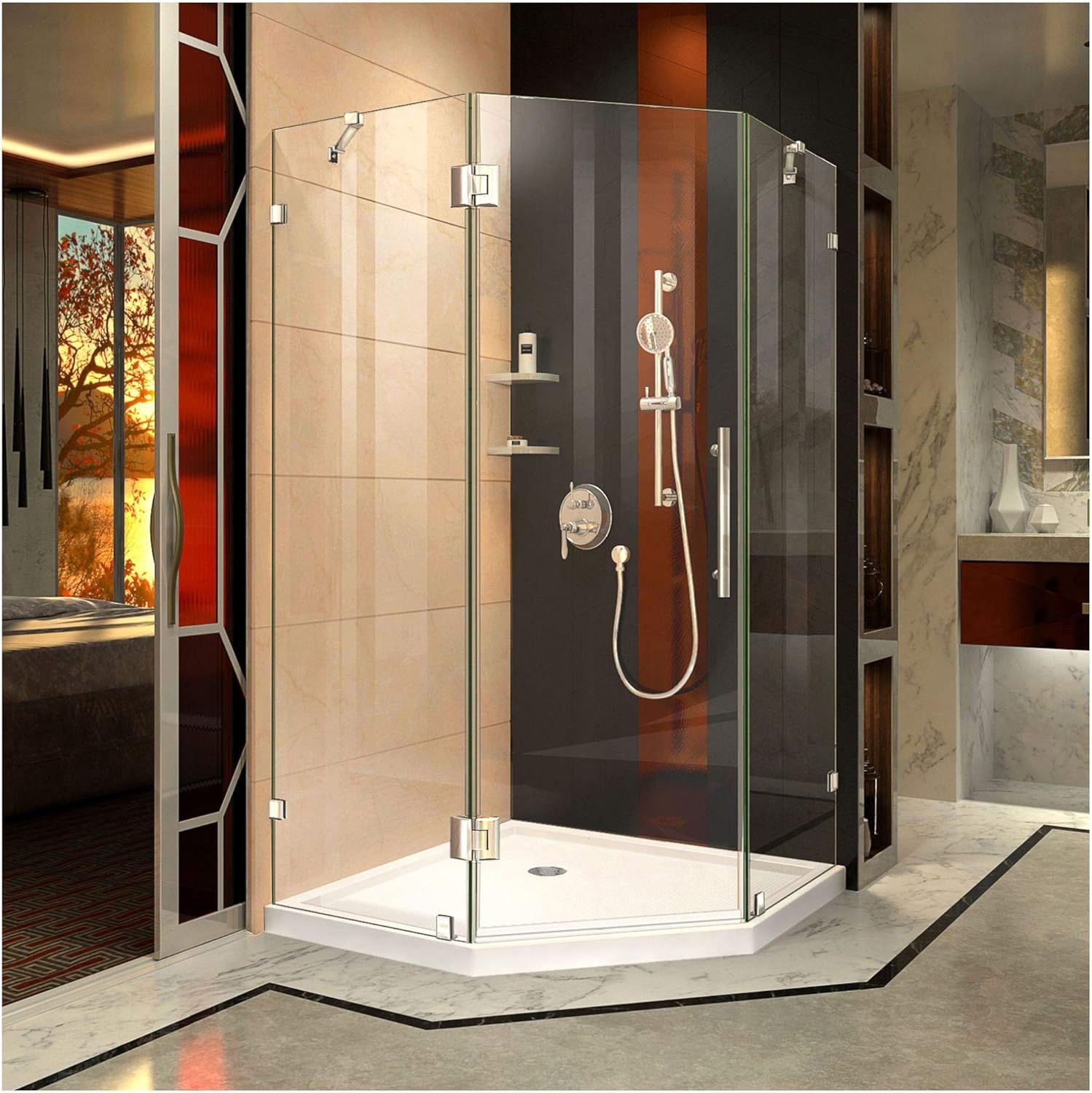 Prism Lux 40" Frameless Neo-Angle Hinged Shower Enclosure