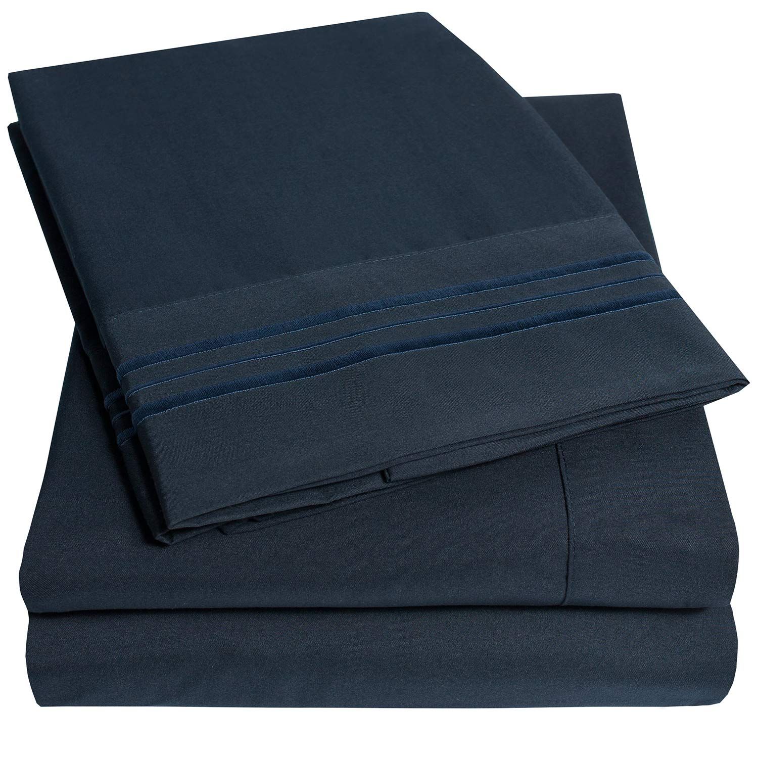Navy Blue King Cotton Microfiber Deep Pocket Sheet Set