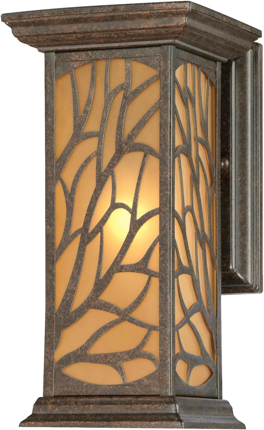 Victorian Bronze Outdoor Wall Lantern with Amber Glass