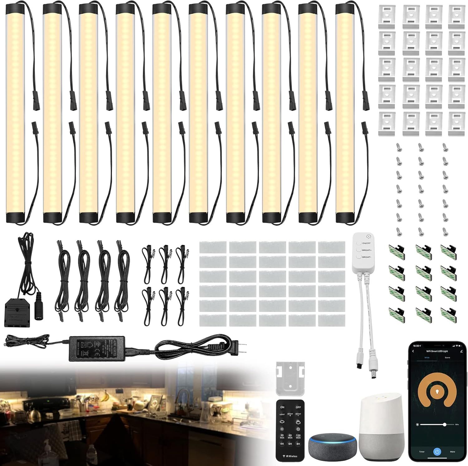 Smart Dimmable Warm White LED Under Cabinet Light Kit