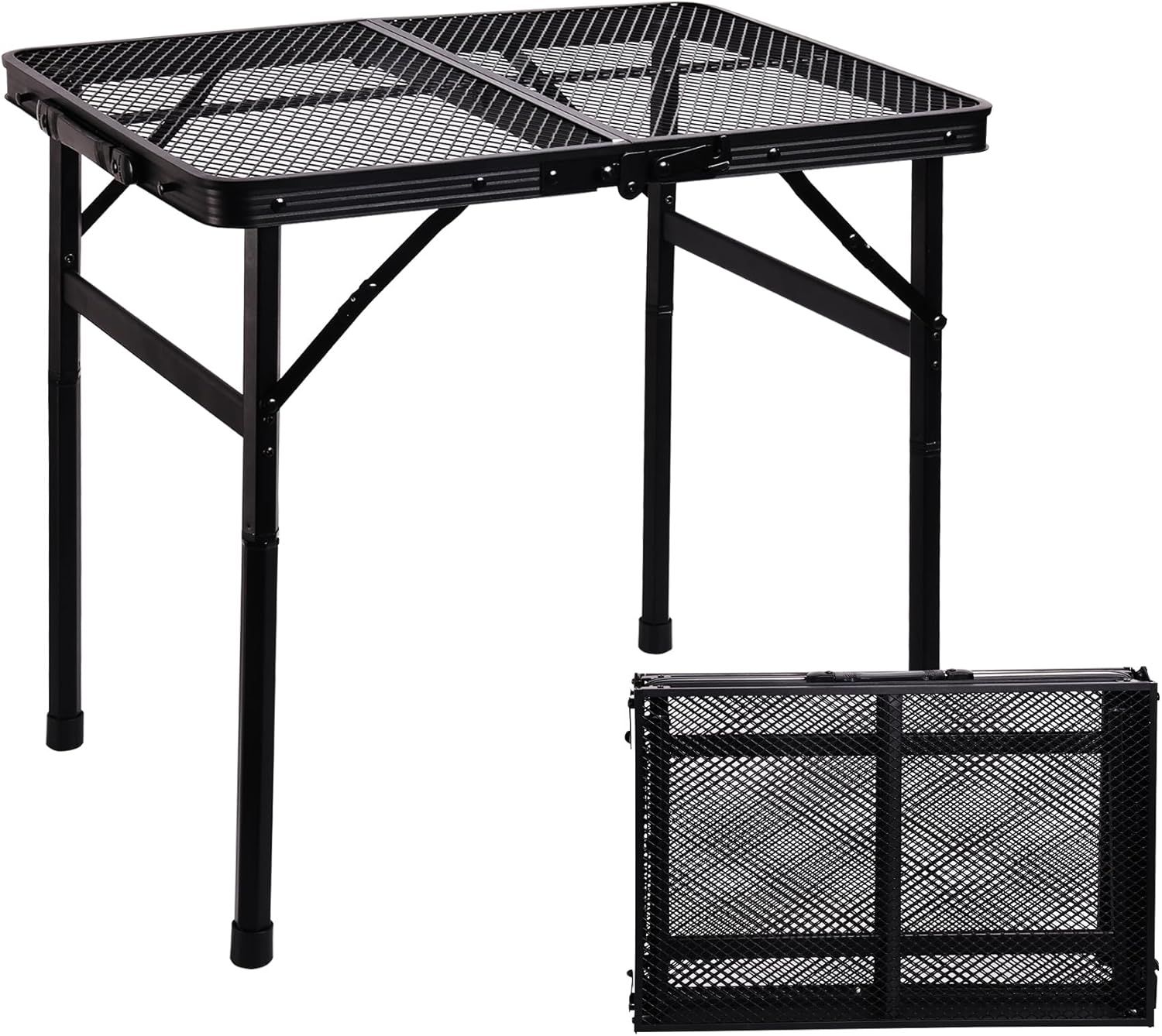 Black Aluminum Folding Camping Grill Table with Adjustable Height