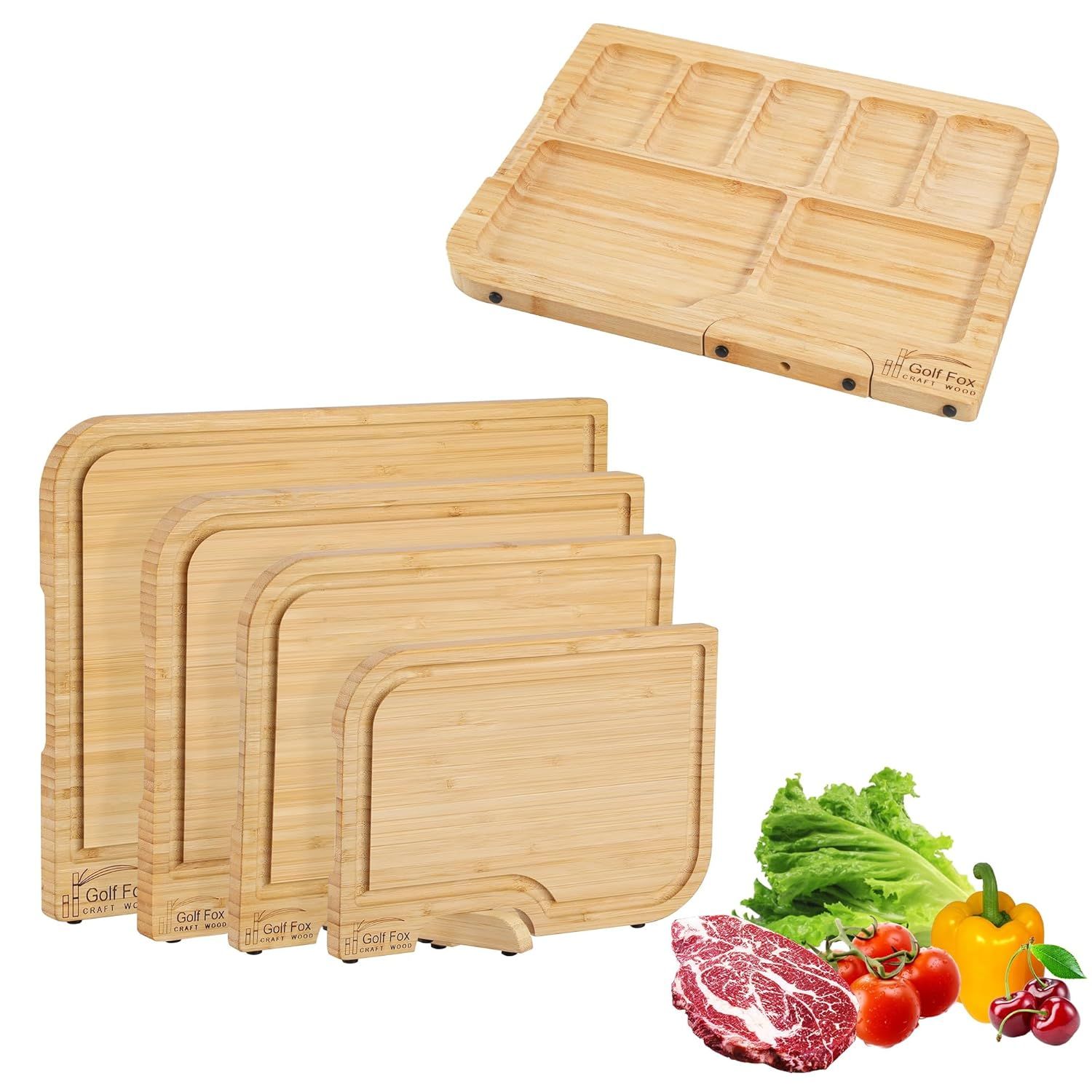 Eco-Friendly Bamboo Wood Cutting Board Set with Stand