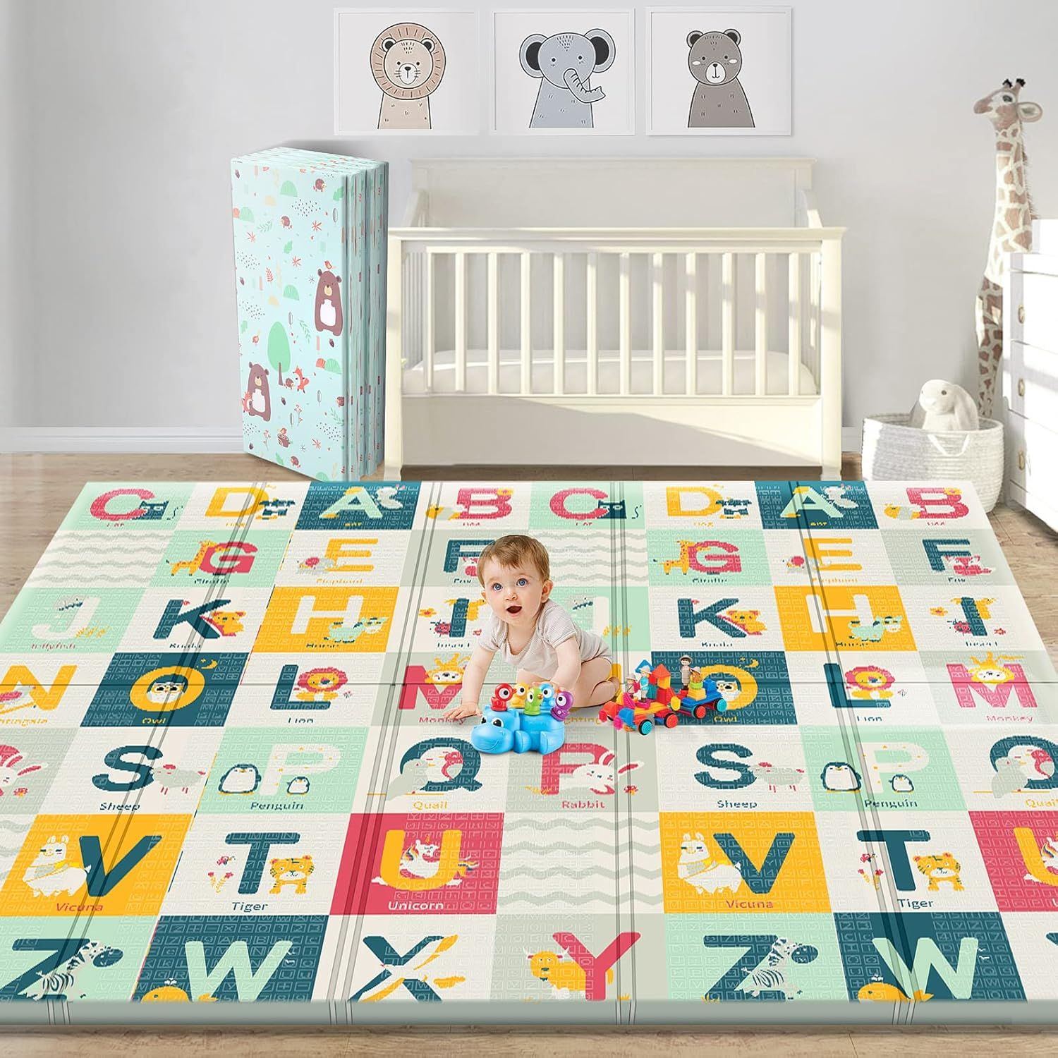 Extra Large Reversible Foldable Baby Play Mat with Alphabet Design