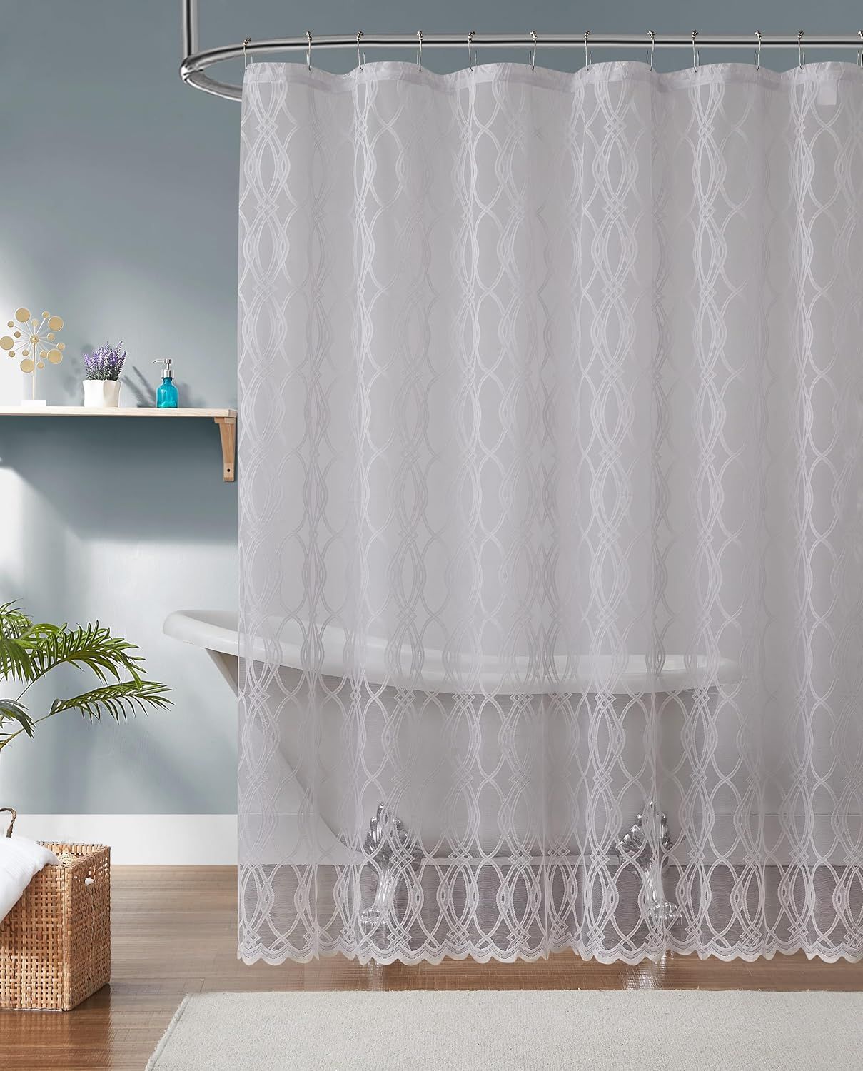 72 Inch Beige Geometric Lace Shower Curtain