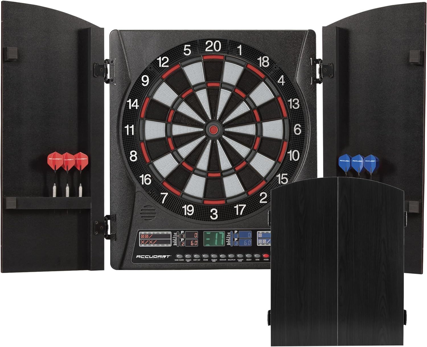 Apollo Black Woodgrain Electronic Dartboard Cabinet with Doors