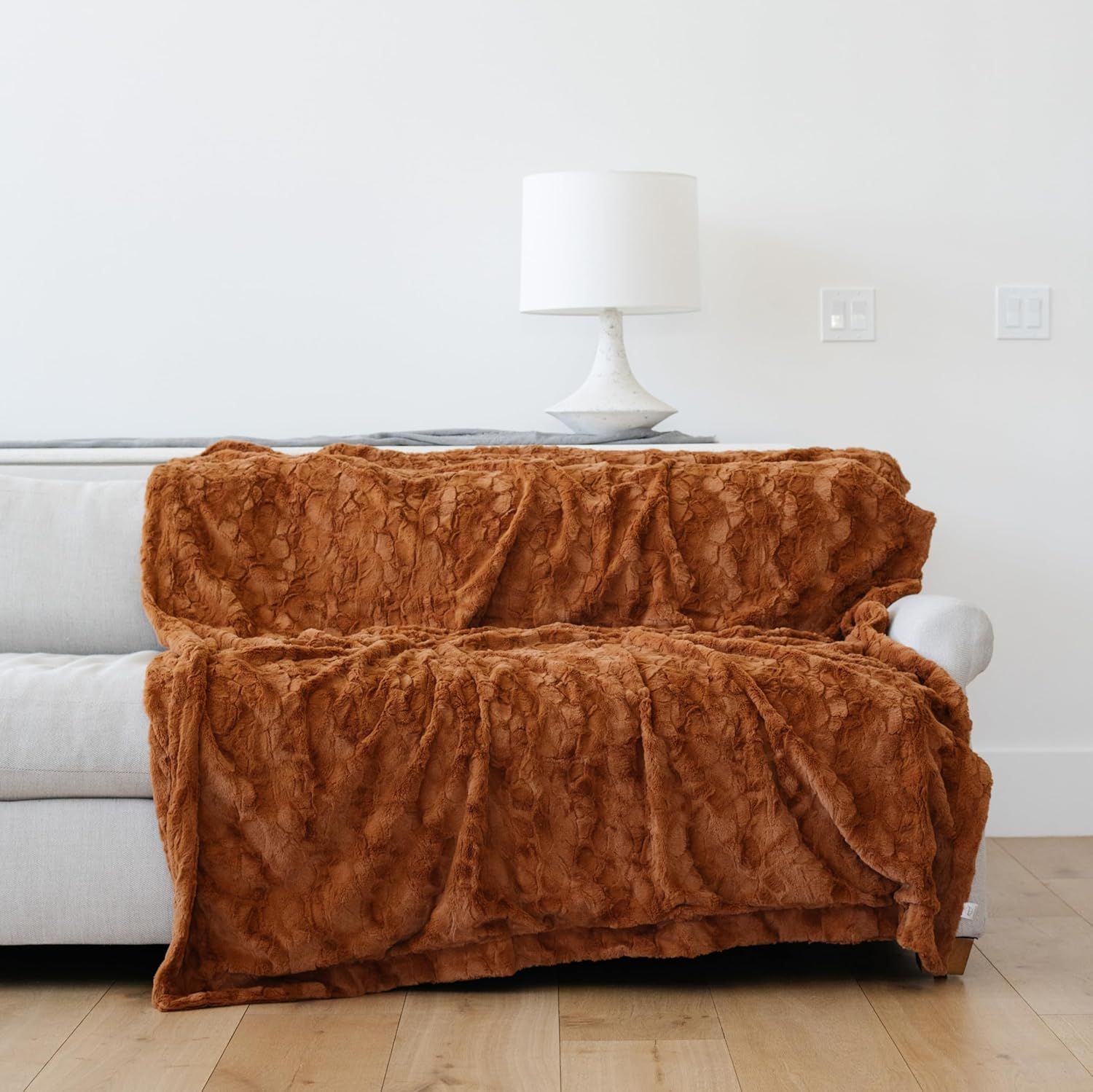 Camel Faux Fur Queen Reversible Throw Blanket