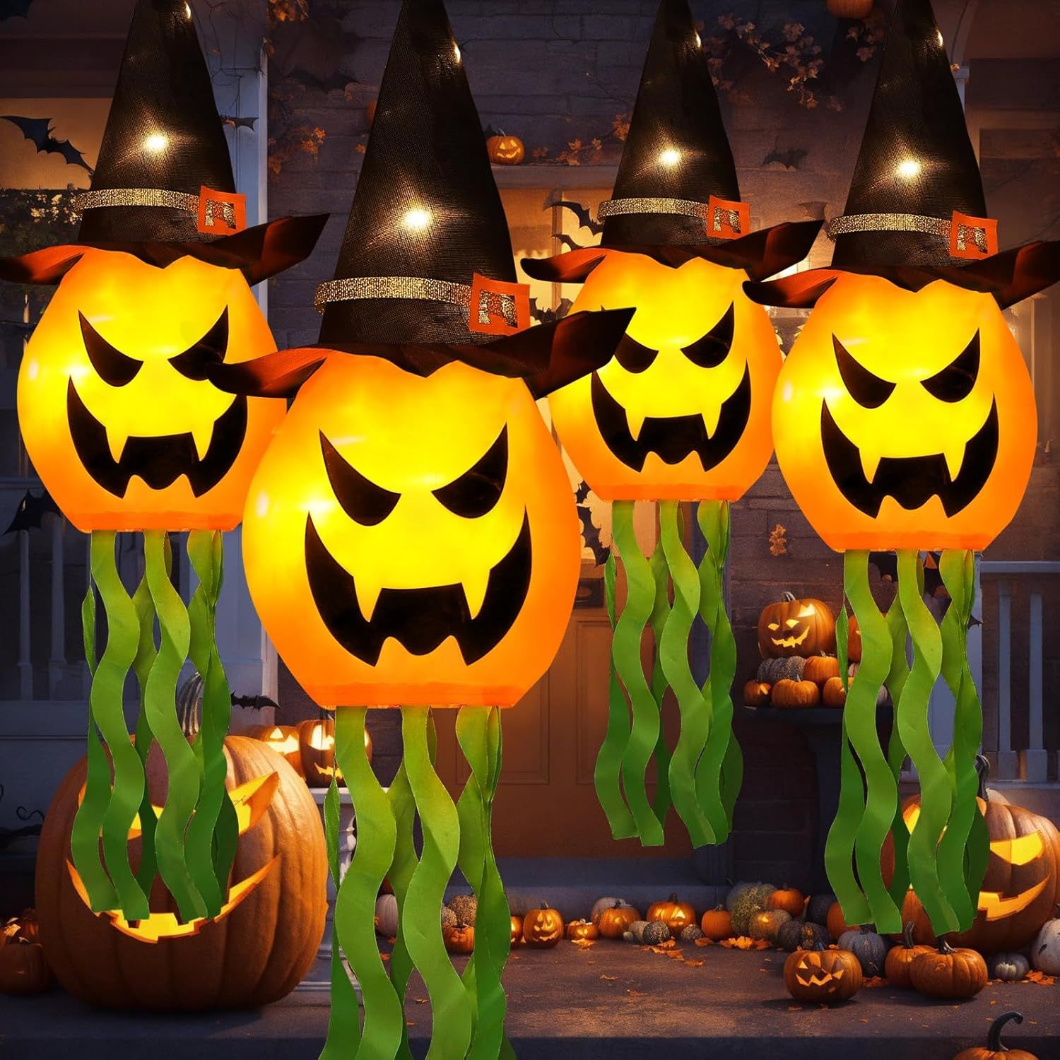 Glowing Pumpkin Witch Hat Halloween Hanging Lights with 3 Modes