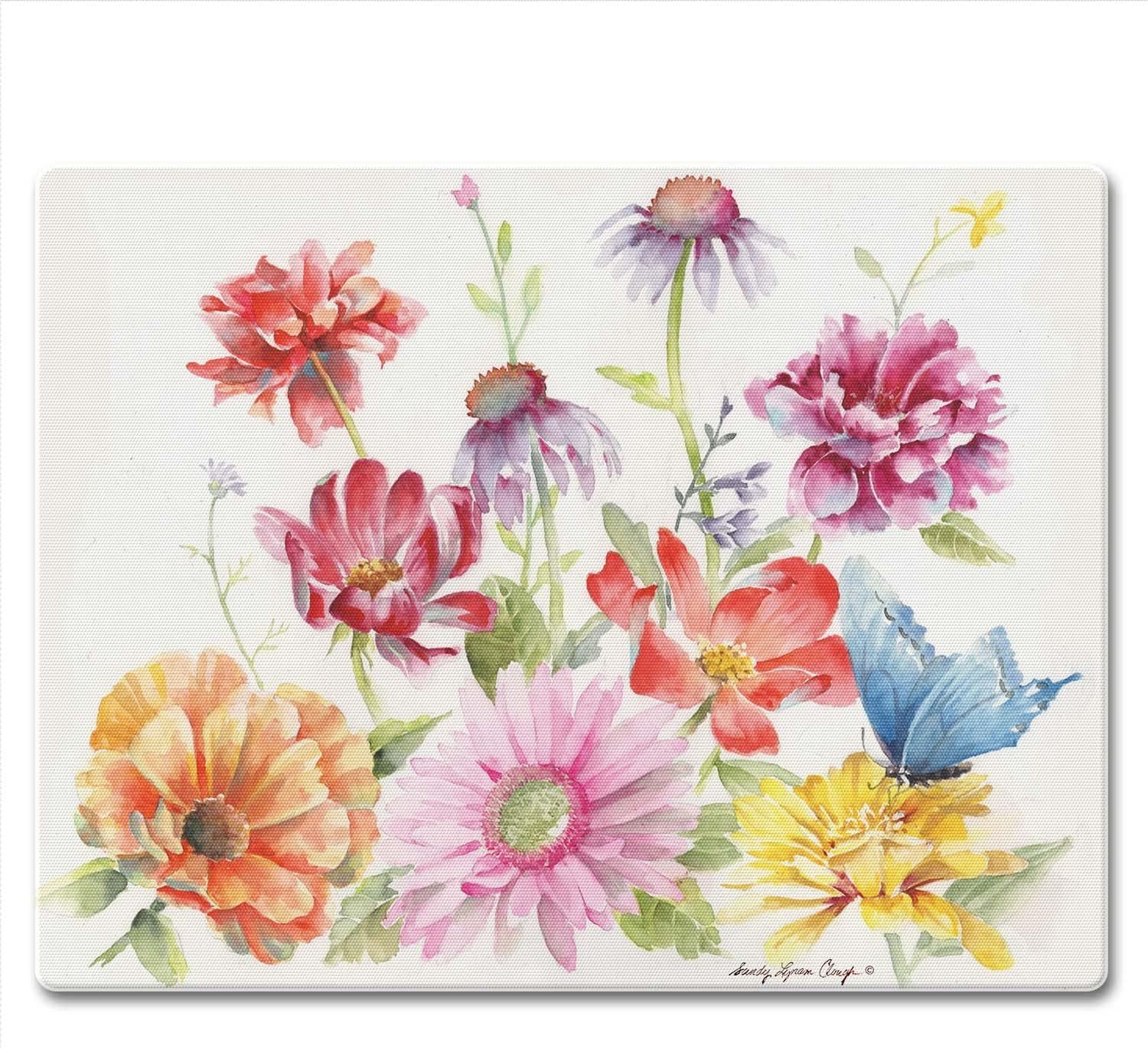 Butterfly Meadow Tempered Glass Cutting Board with Floral Design