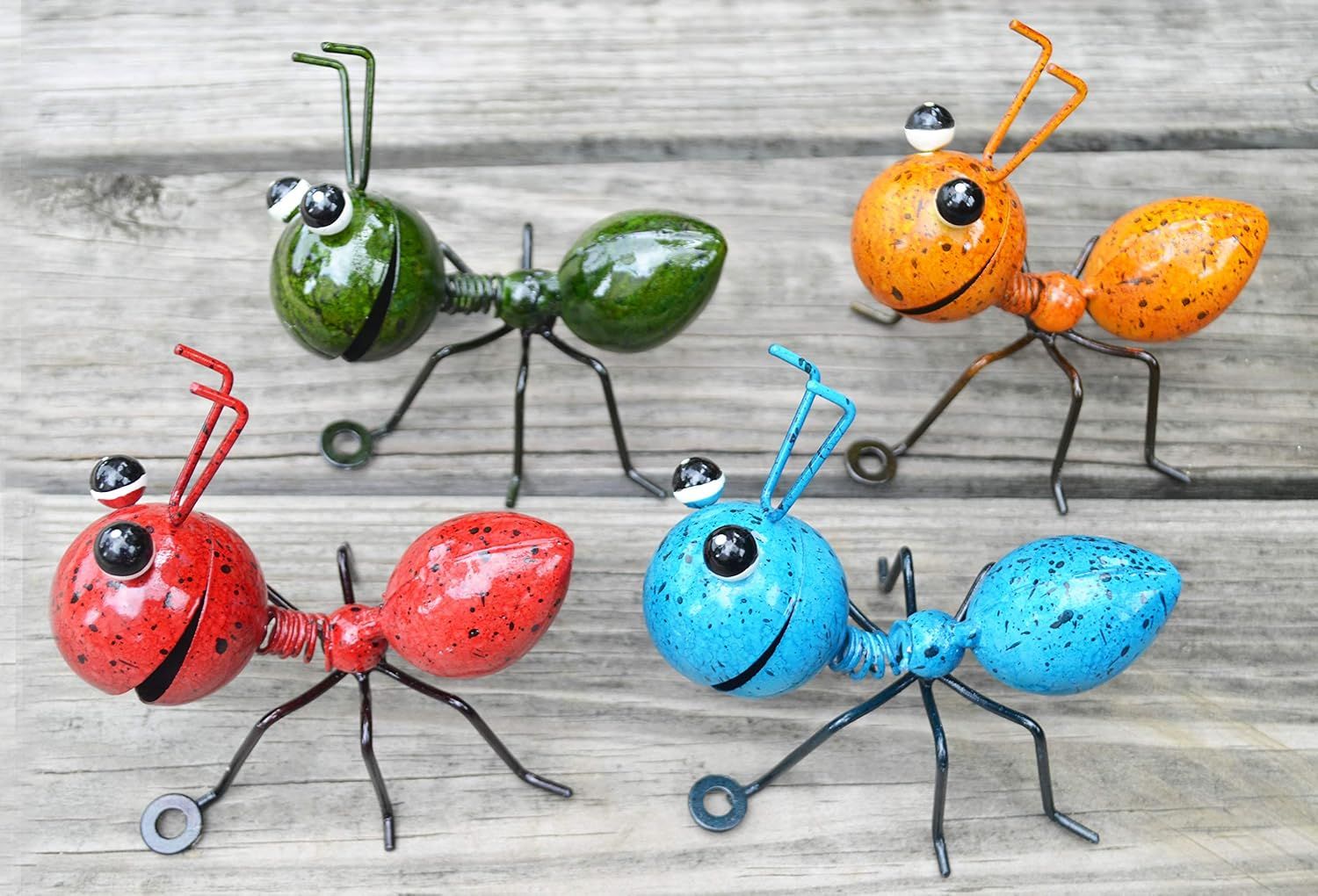 Colorful Painted Metal Ant Garden Decor Set of 4