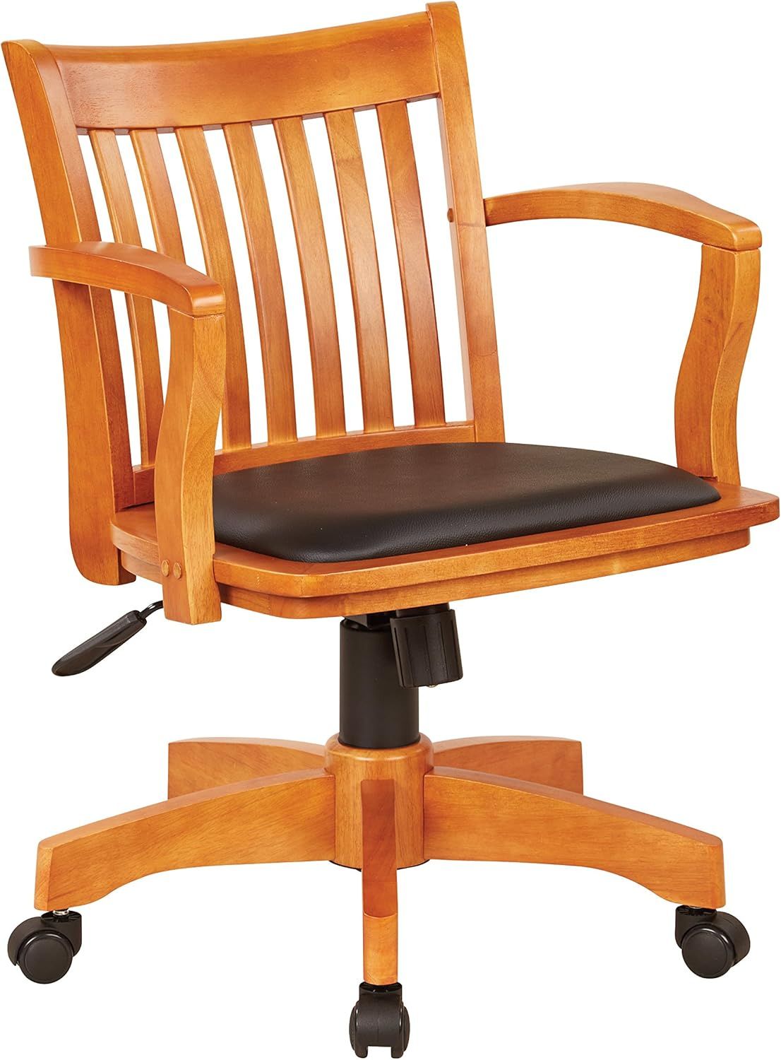 Adjustable Fruitwood Swivel Banker's Chair with Black Vinyl Seat