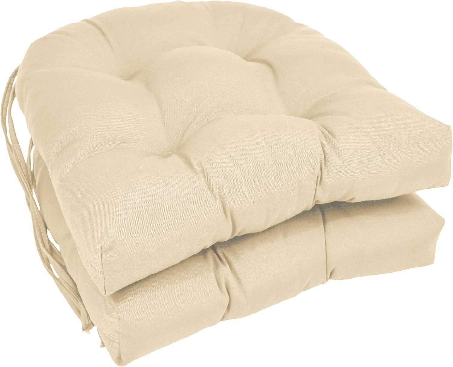 Natural Beige Twill Rounded Back Chair Cushions, Set of 2