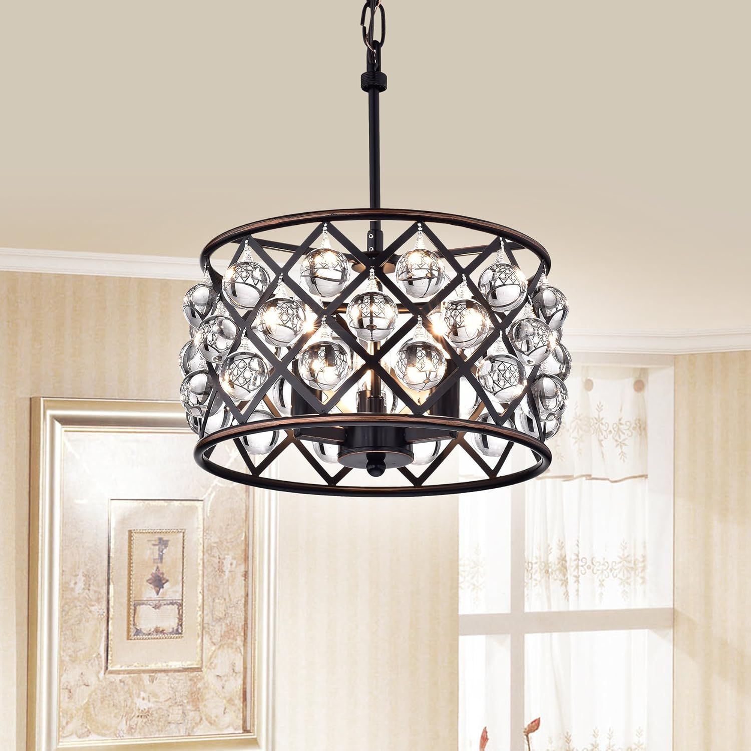 Azha Oil Rubbed Bronze Crystal Drum Pendant Chandelier, 54'' Height