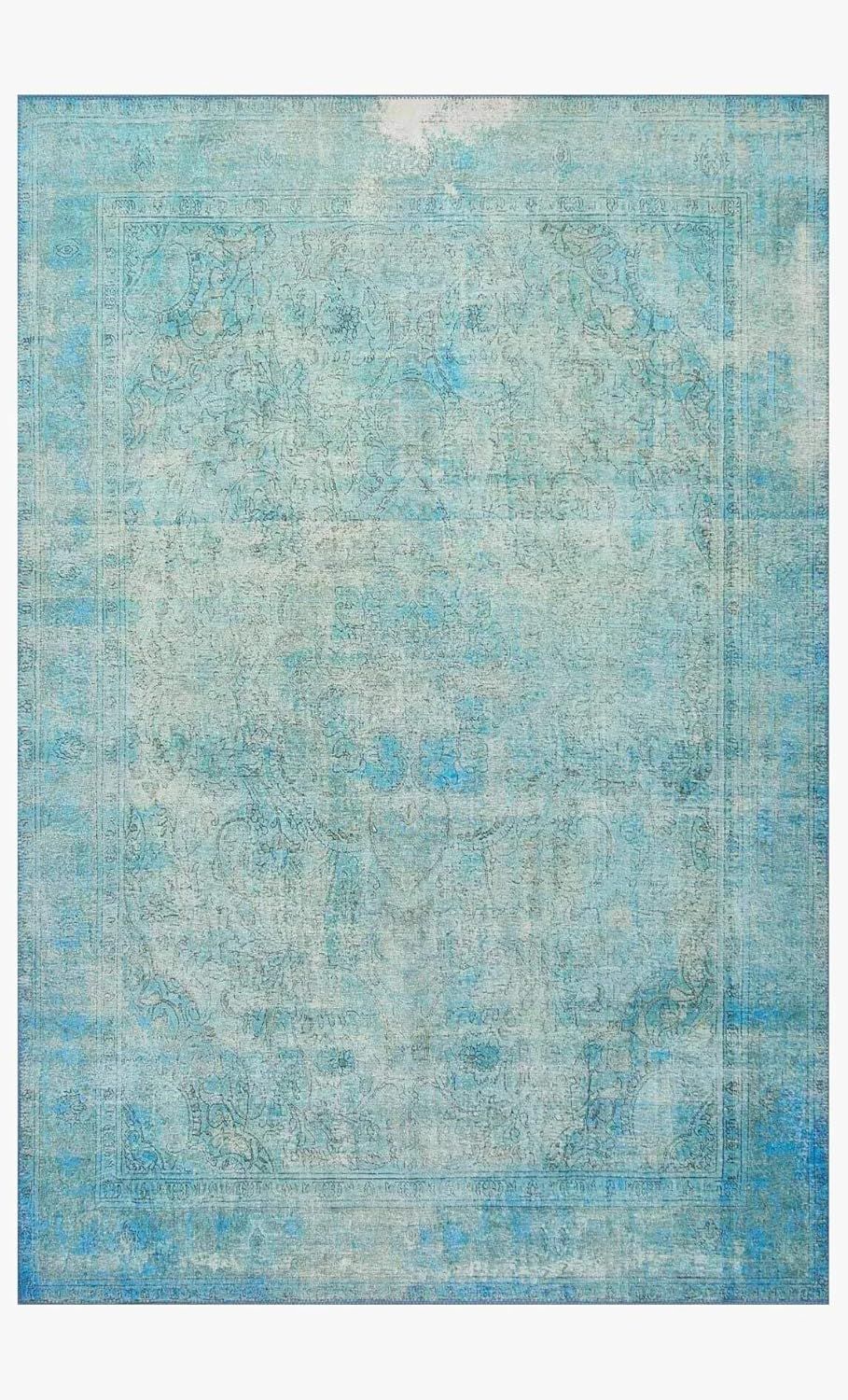 Aqua Floral Elegance Polyester 7'6" x 9'6" Area Rug