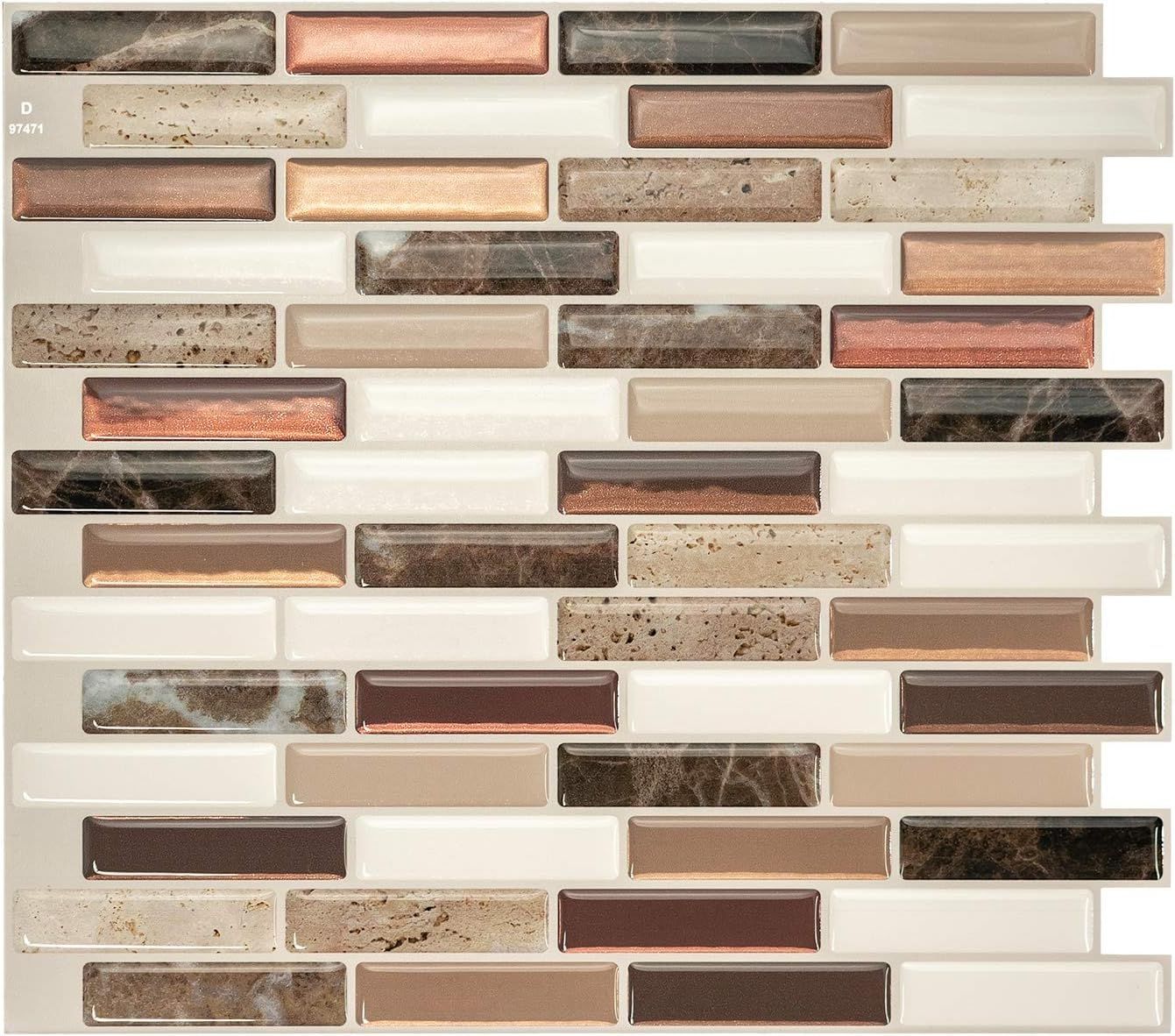 Milenza Taddio Brown and Beige 3D Peel and Stick Backsplash Tiles