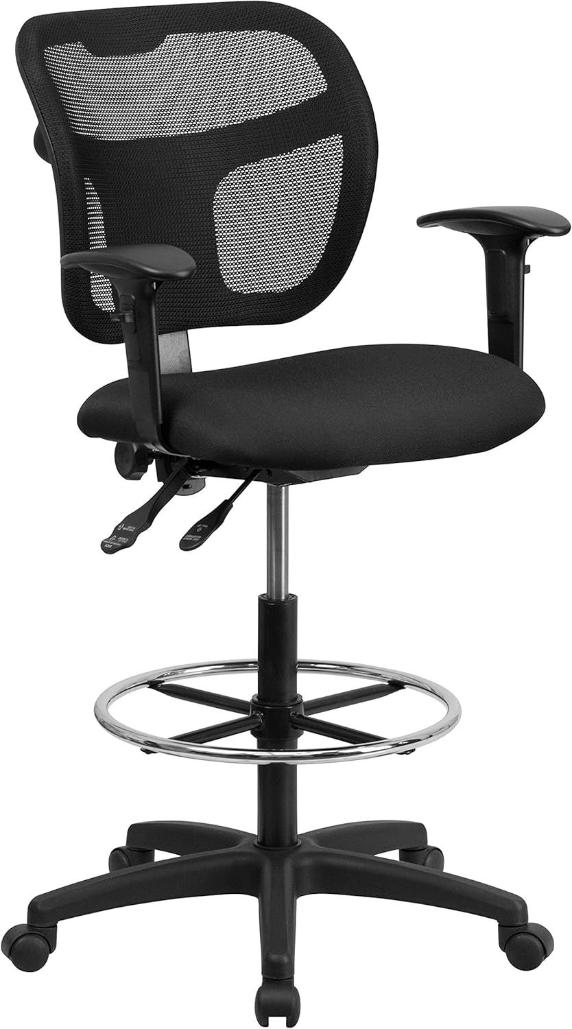 ErgoFlex 360° Black Mesh Drafting Chair with Adjustable Arms