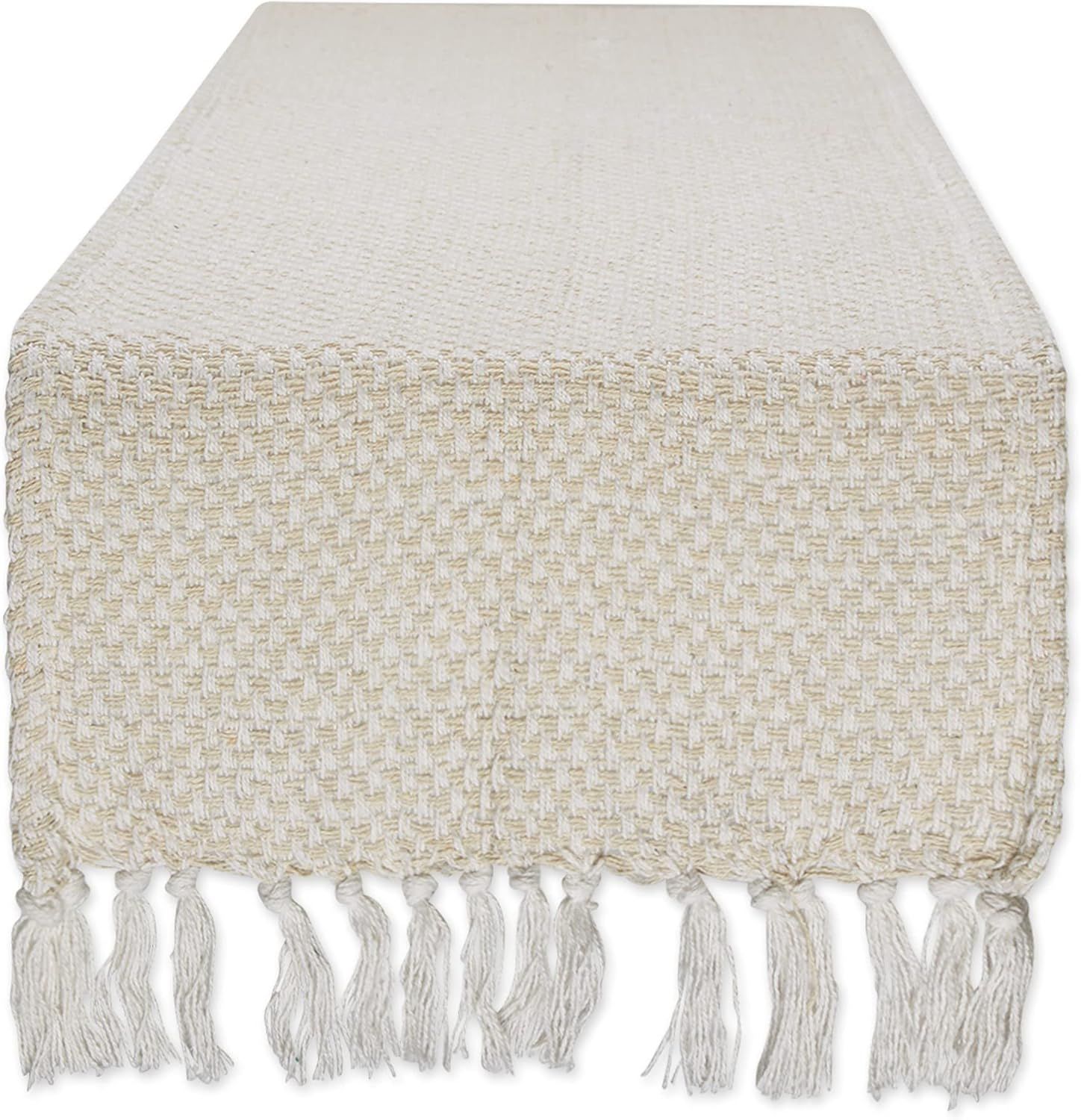 Natural Cotton Woven Table Runner with Fringed Edges, 15x108