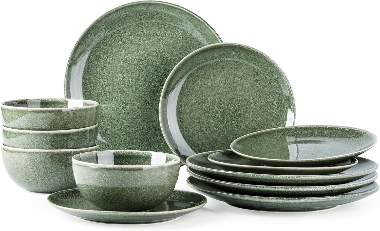 Jade Green Ceramic 12-Piece Dinnerware Set for 4